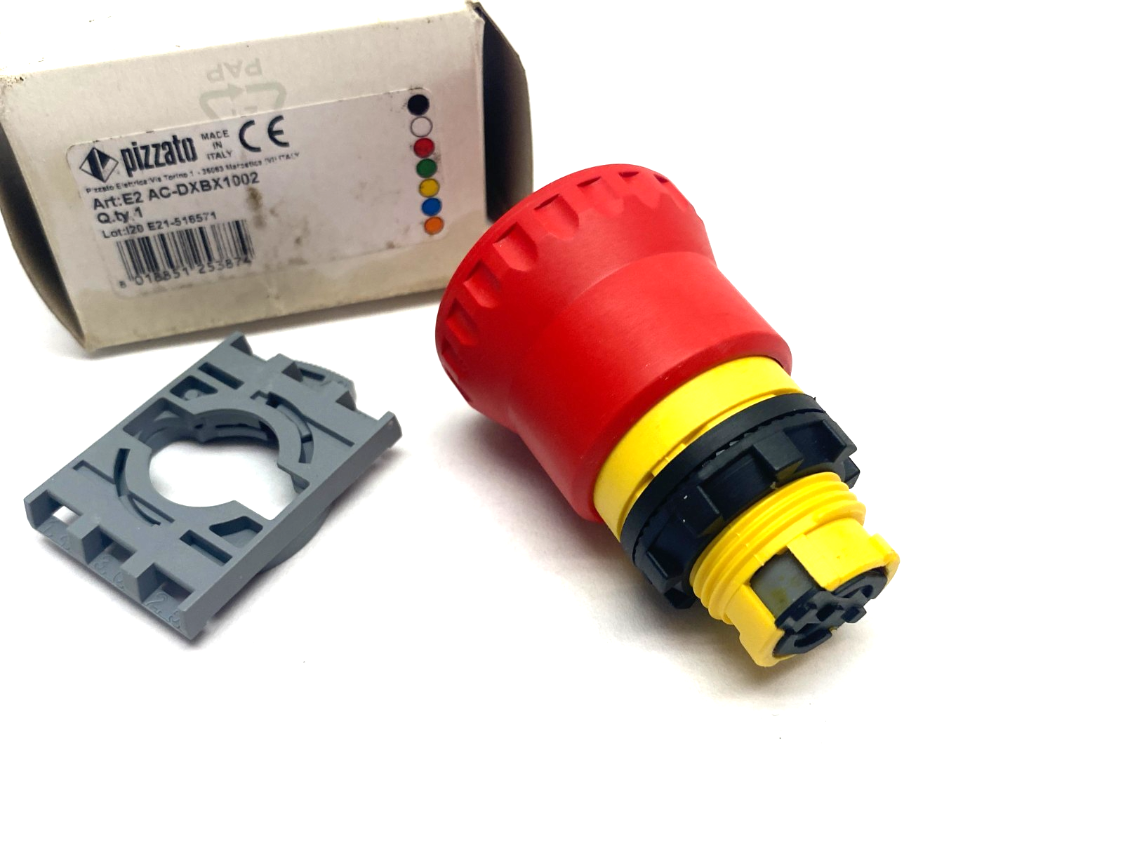 Pizzato E2 AC-DXBX1002 Illuminated Emergency Pushbutton w/ Locking Collar - Maverick Industrial Sales