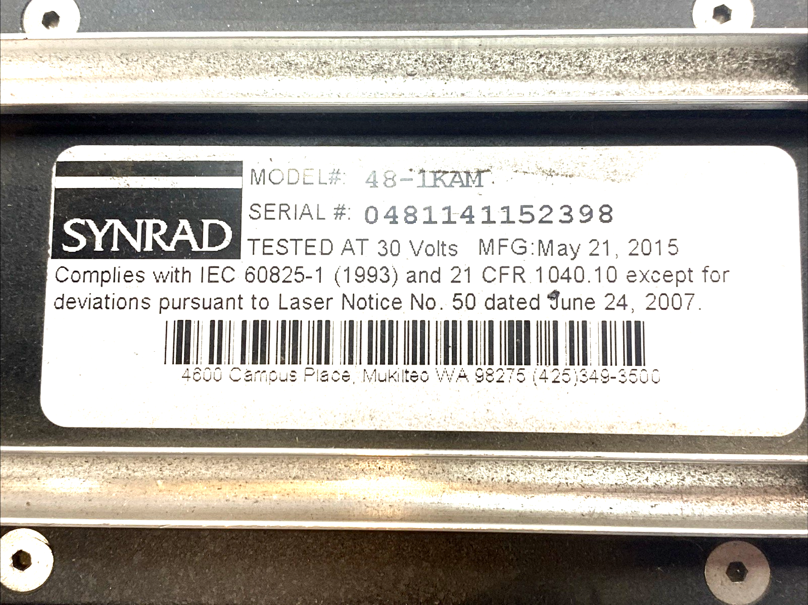 48-1KAM | Synrad CO2 Laser 10W Air Cooled 30VDC - Marking Engraving - For parts or not working - Maverick Industrial Sales