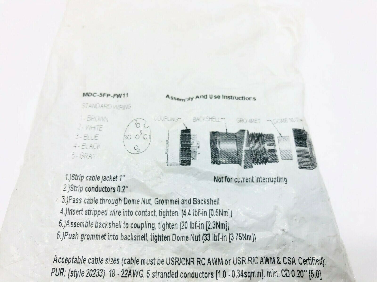 Mencom MDC-5FP-FW11, 5-Pin Female Straight Connector, 5-Pole, 5-10 mm - Maverick Industrial Sales
