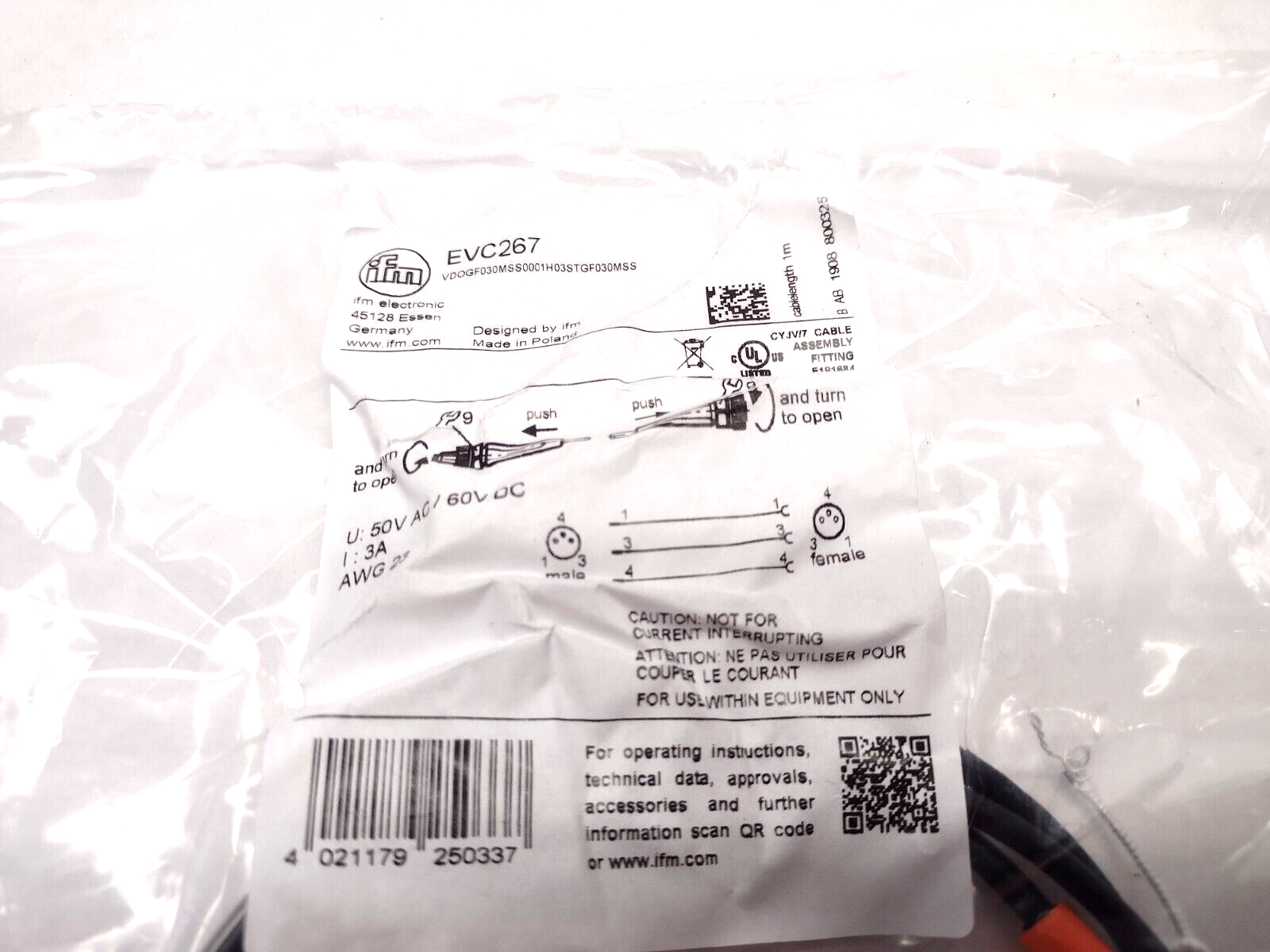 SLM Solutions 843002323 IFM EVC267 Cable M8 - Maverick Industrial Sales