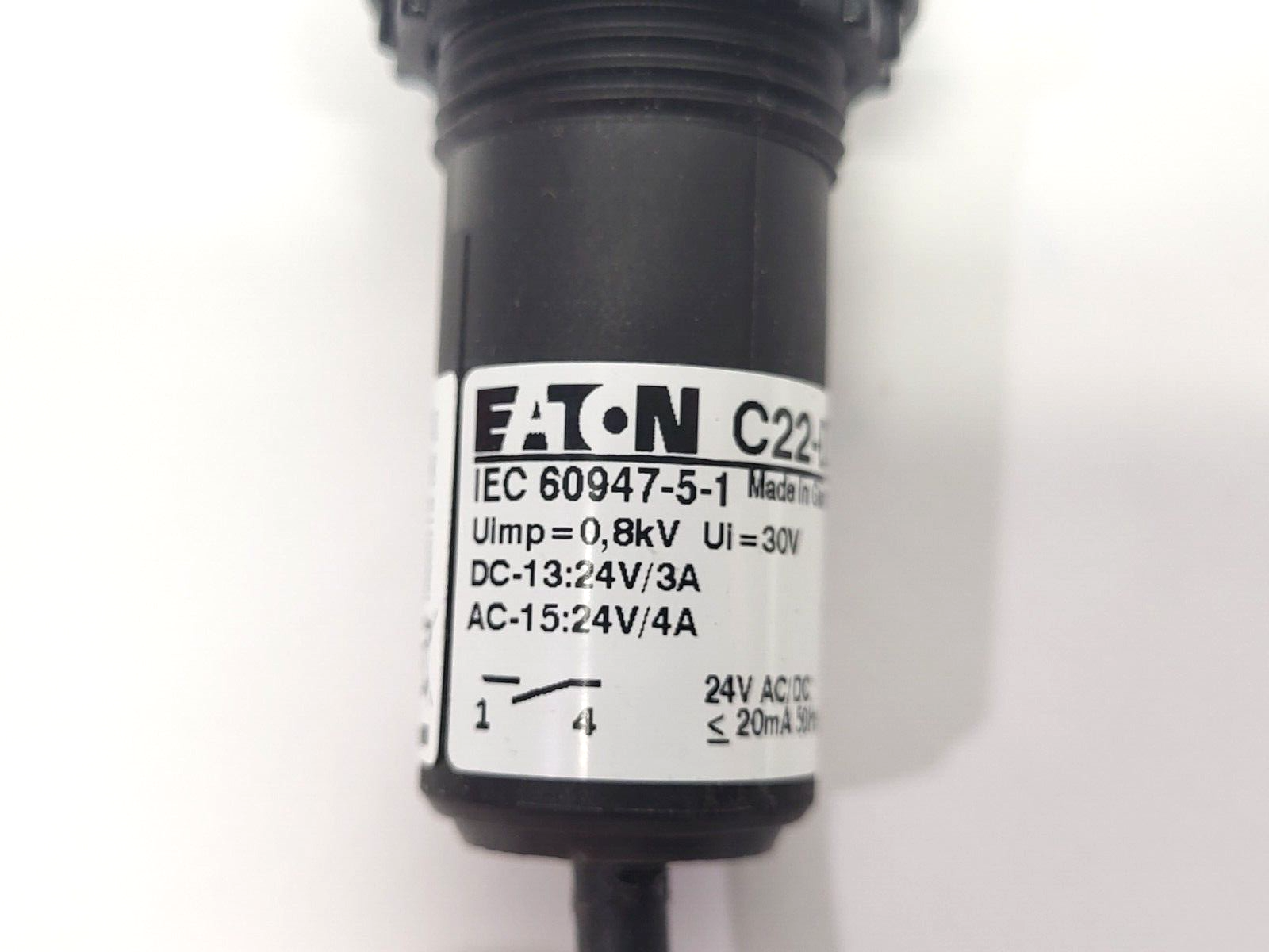 Eaton C22-DL-G-K10-24-P31 Compact Illuminated Pushbutton M9 Connector 24VDC - Maverick Industrial Sales