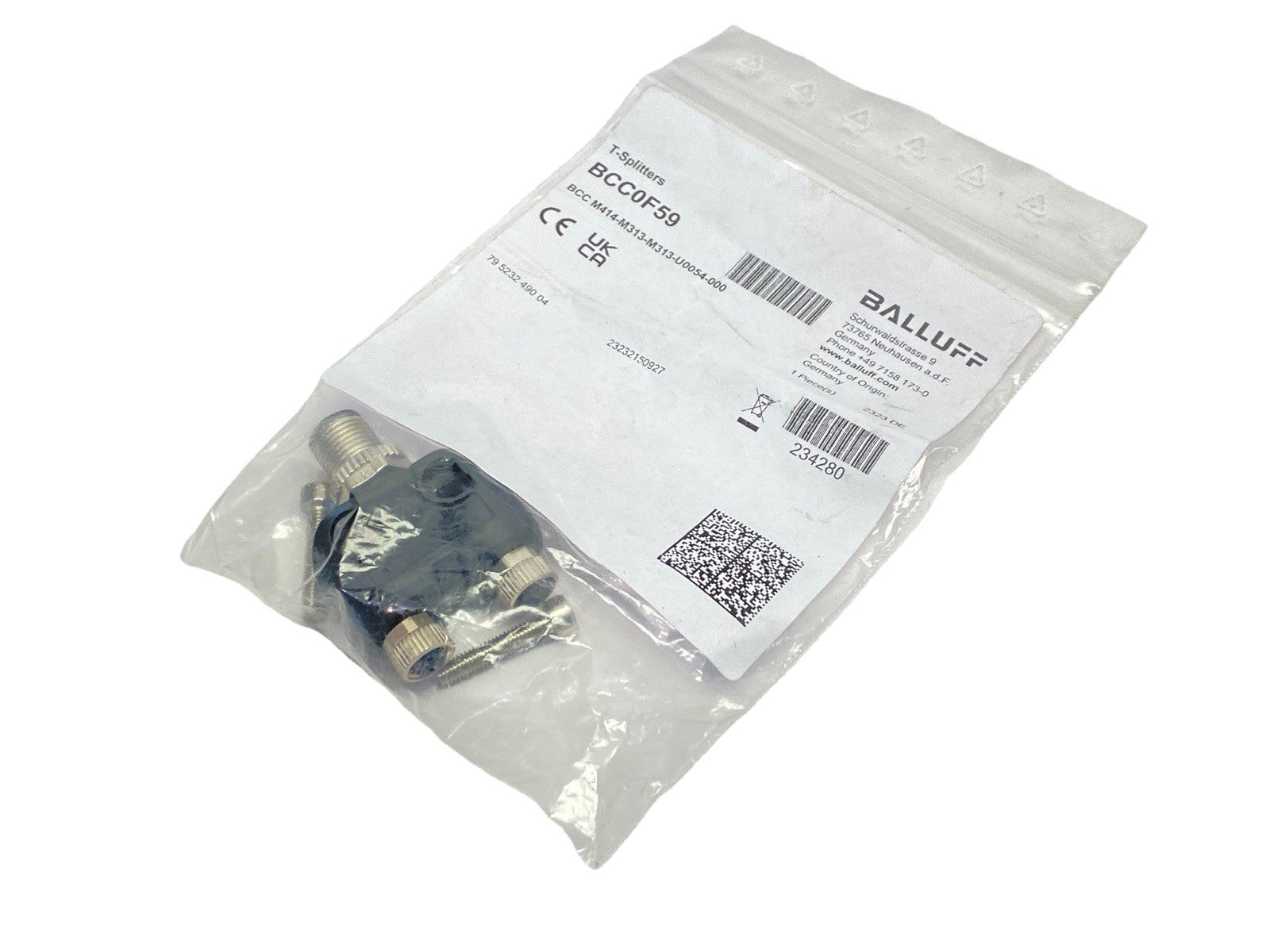 BCC M414-M313-M313-U0054-000 | Balluff T-Splitter Male M12 - 2x Female M8 BCC0F59 - New – Open box - Maverick Industrial Sales