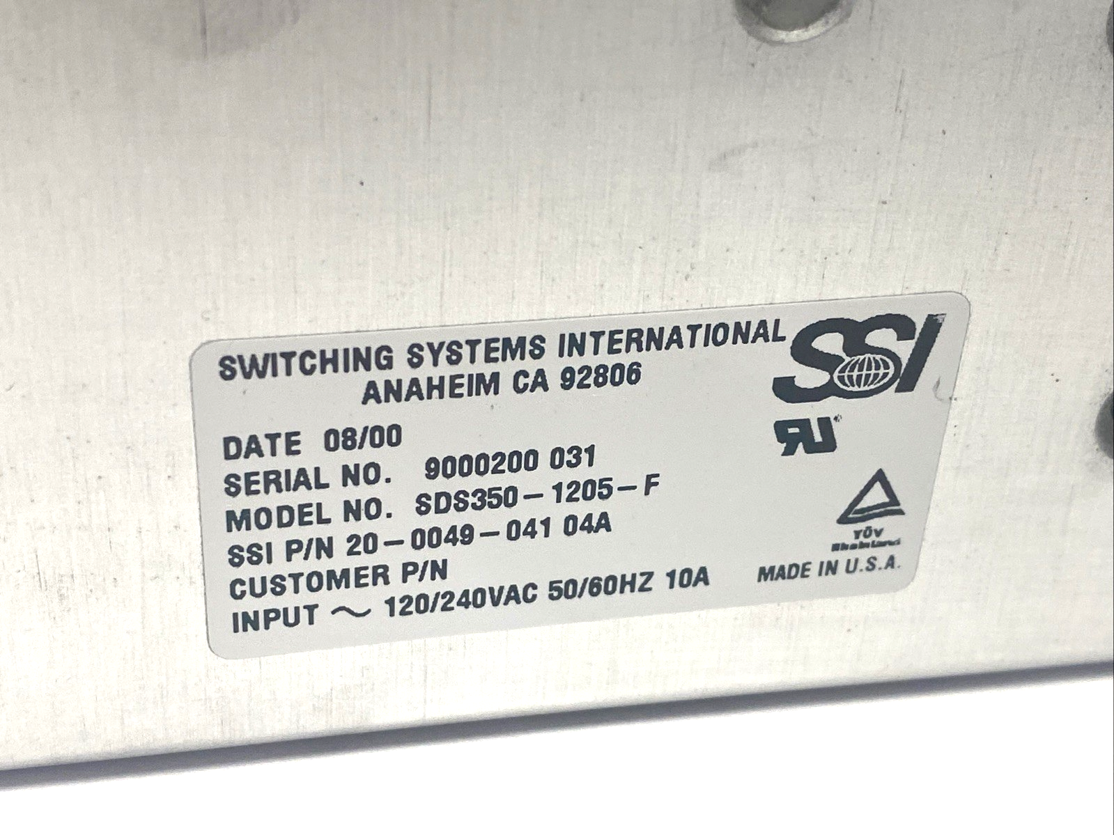 SSI SDS350-1205-F Power Supply 120/240VAC 10A 20-0049-04104A - Maverick Industrial Sales