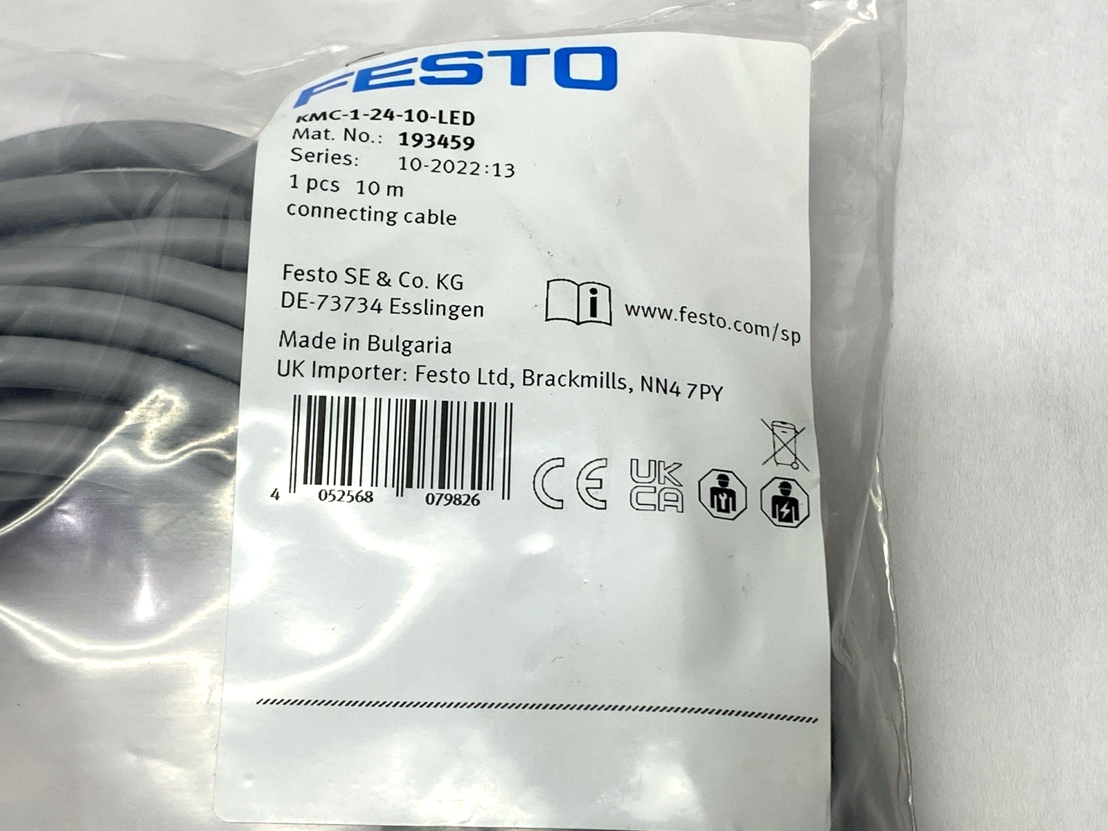 Festo KMC-1-24-10-LED Connecting Cable 10m 193459 - Maverick Industrial Sales