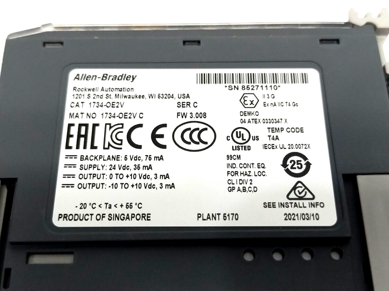 Allen Bradley 1734-OE2V Ser. C POINT I/O 2 Point Analog Output Module w/ Base - Maverick Industrial Sales