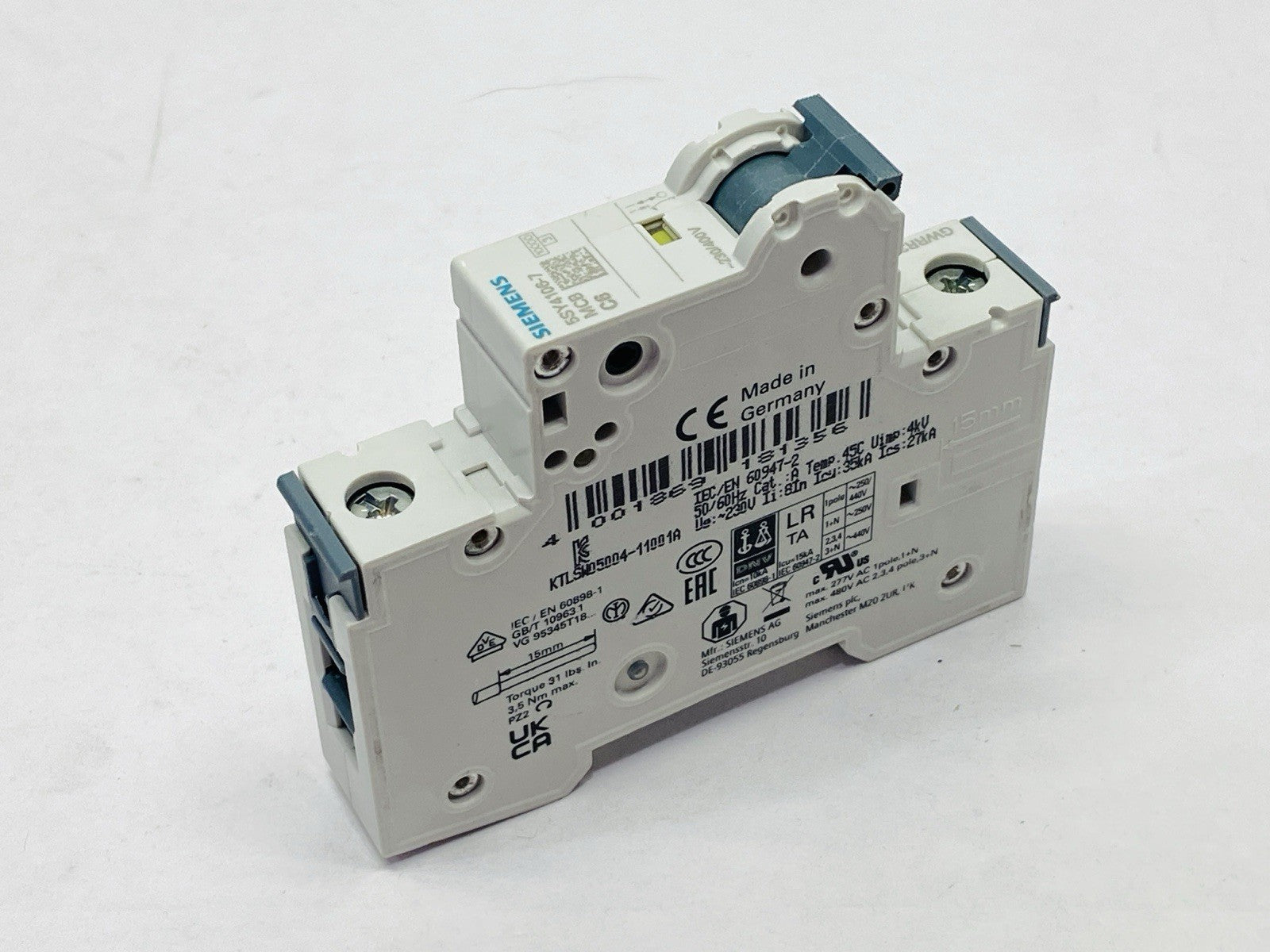 Siemens 5SY4106-7 Miniature Circuit Breaker 1-Pole 6A 230/400V - Maverick Industrial Sales