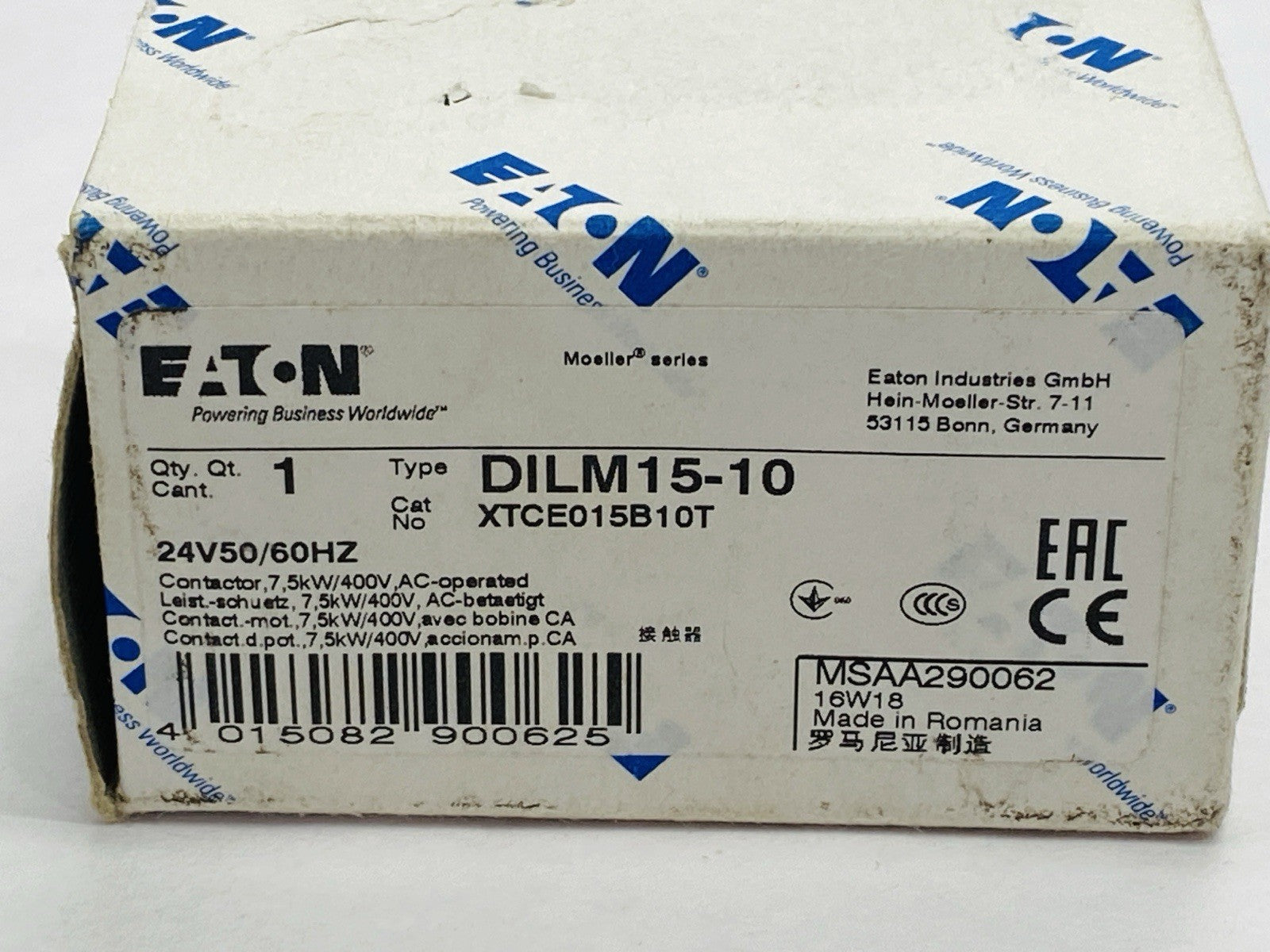 Eaton DILM15-10 XT IEC Contactor 15A 600VAC 3-Pole XTCE015B10T - Maverick Industrial Sales