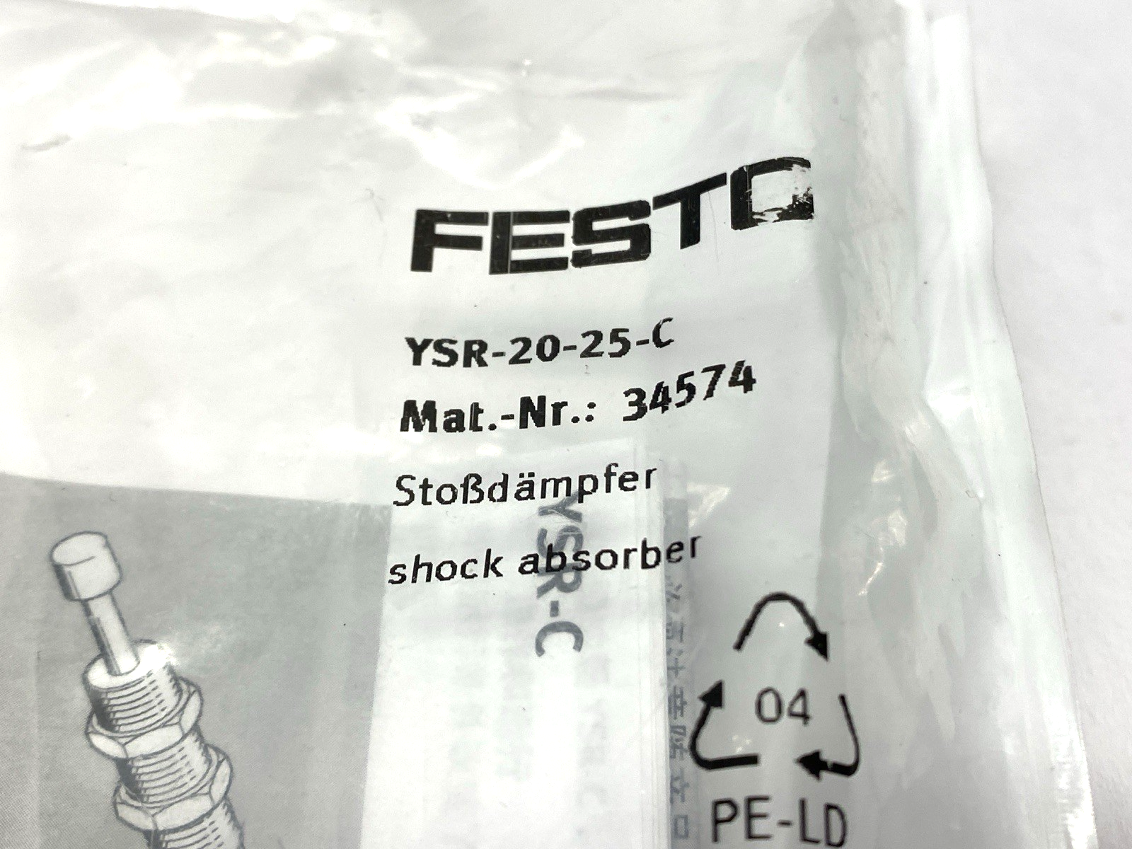 Festo YSR-20-25-C Pneumatic Shock Absorber 25mm Stroke 34574 - Maverick Industrial Sales