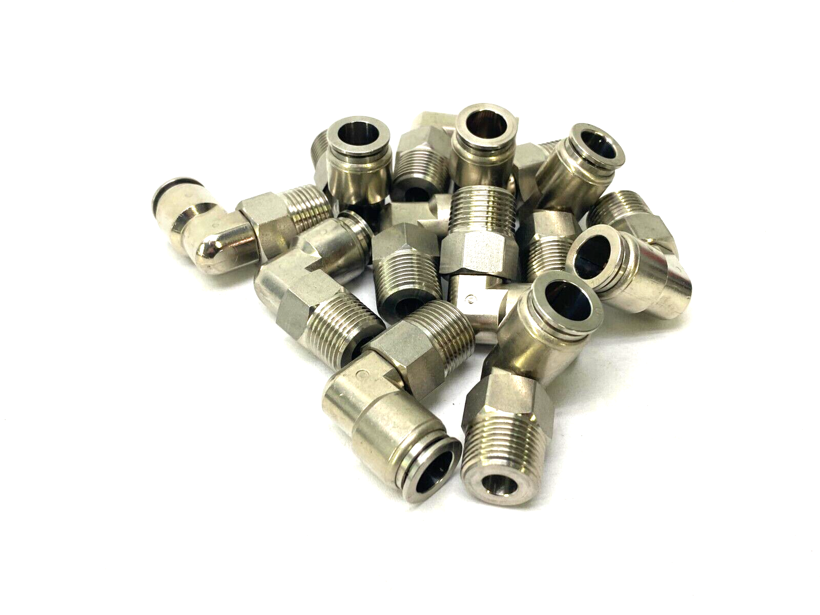 Stainless Steel Swivel Snap-Connect Elbow Fitting 10mm OD to 3/8" NPT LOT OF 11 - Maverick Industrial Sales