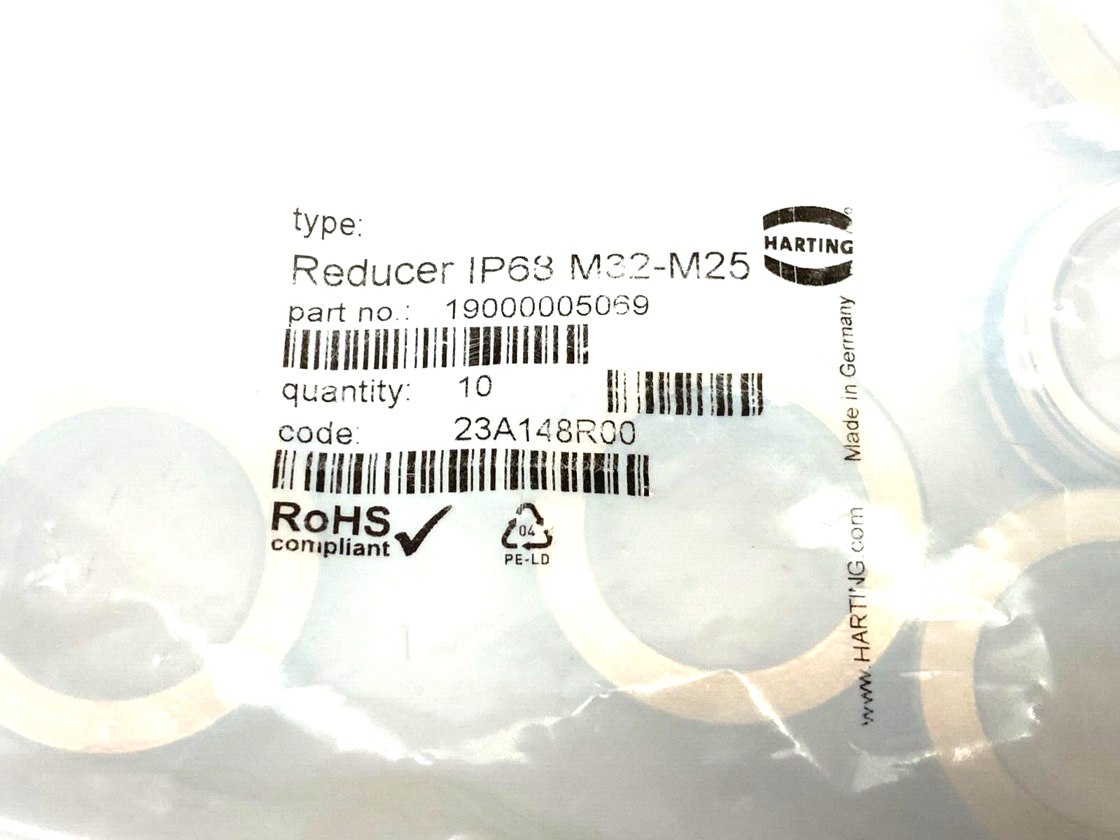19000005069 | Harting Reducer Fitting w/ O-Ring IP68 M32-M25 PKG OF 6 - New – Open box - Maverick Industrial Sales