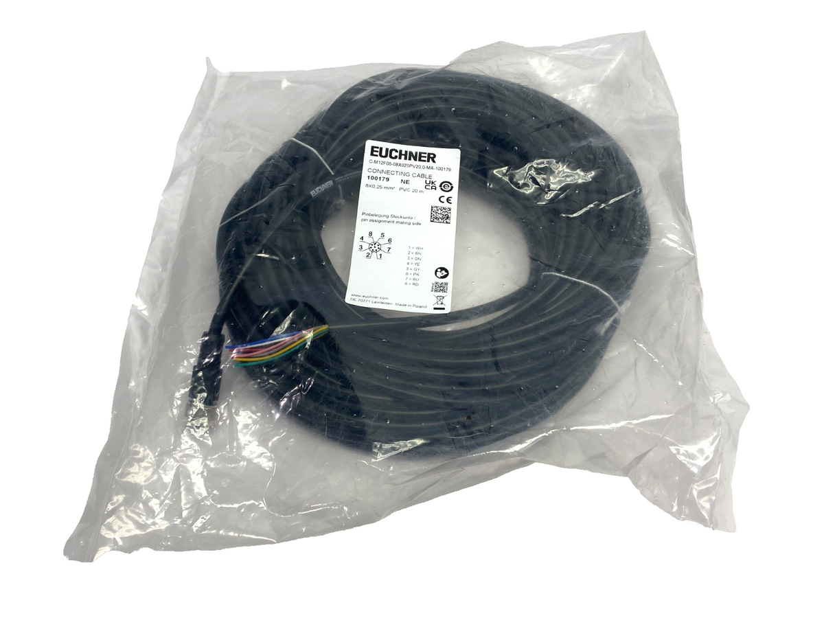 C-M12F08-08X025PV20,0-MA-100179 | Euchner Connecting Cable M12 8-Pin 20m 100179 - New - Maverick Industrial Sales