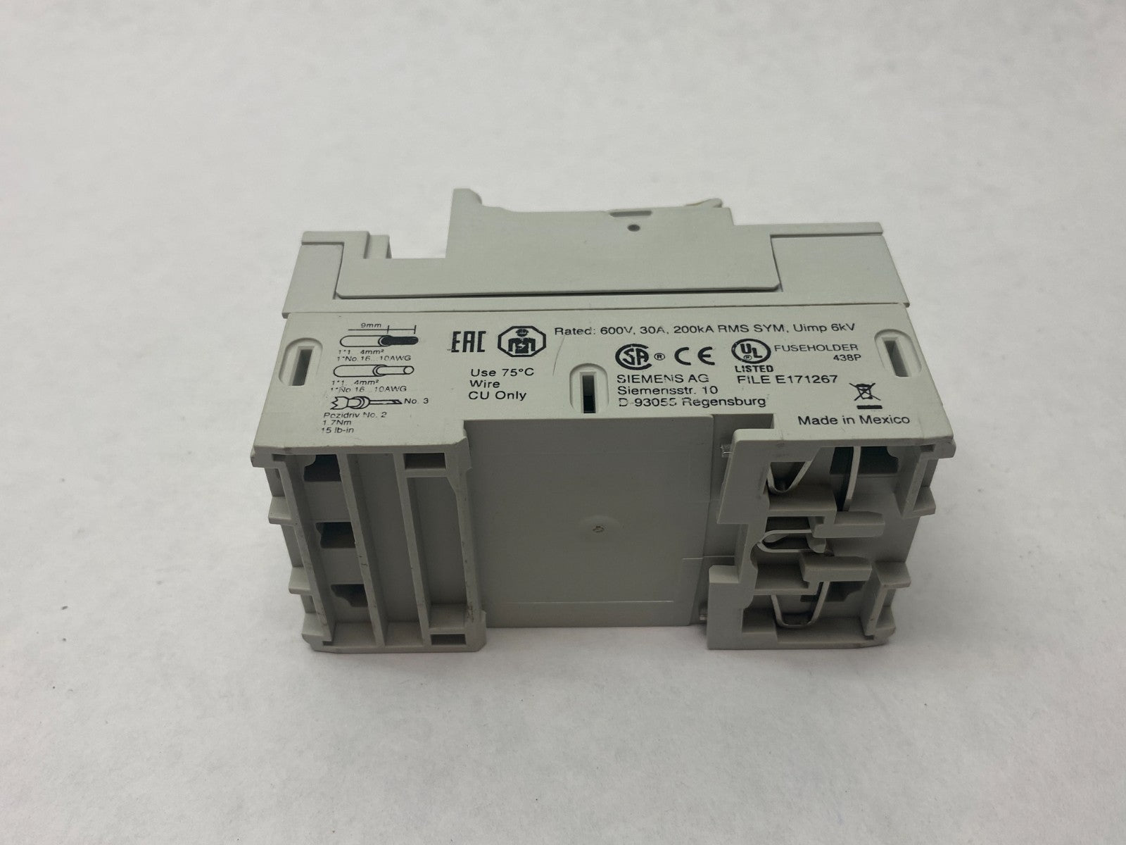 Siemens 3NW7534-1HG Fuse Holder Class CC 3-Pole MISSING TERMINAL COVER - Maverick Industrial Sales