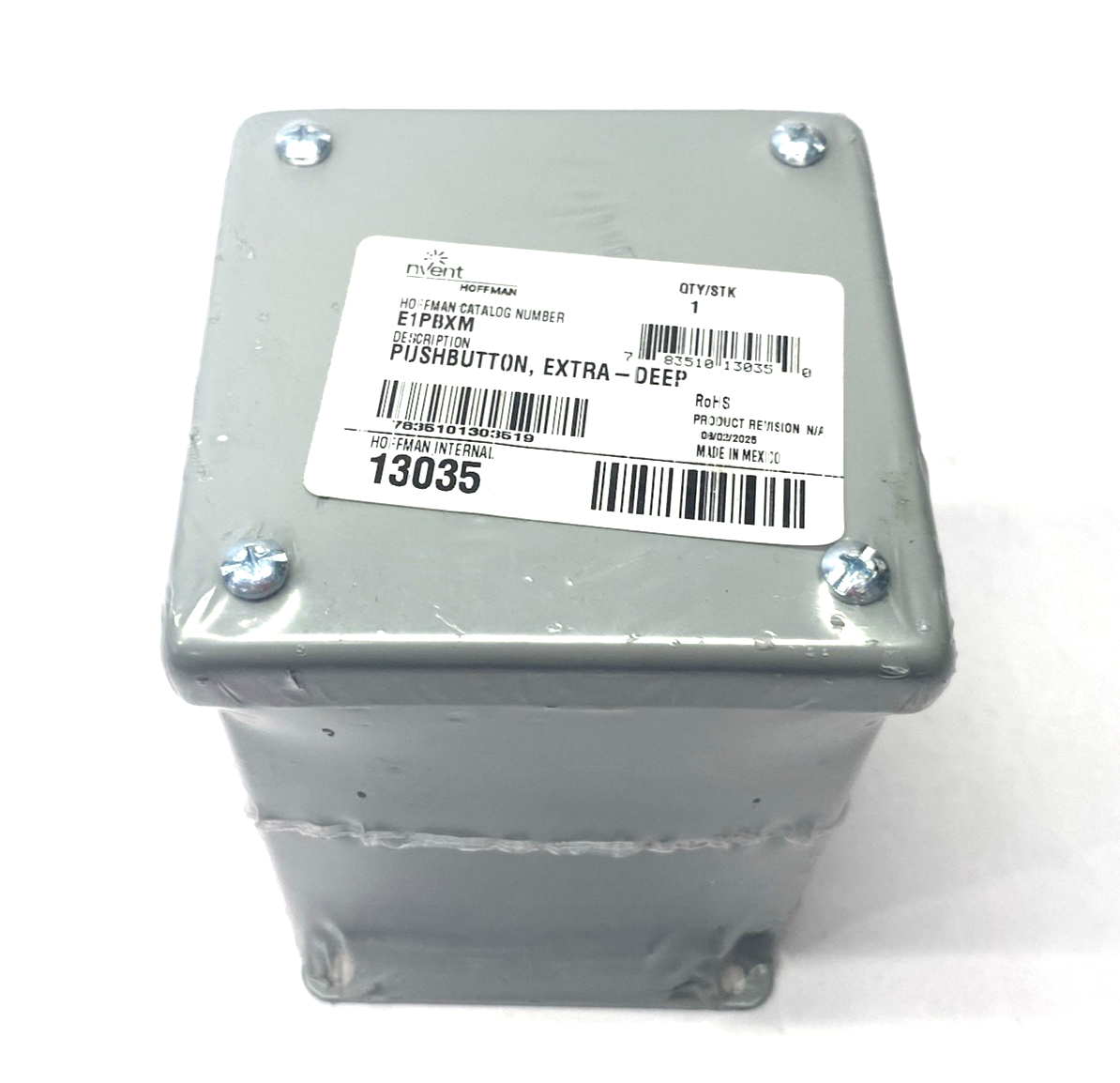 E1PBXM | Hoffman Extra-Deep Pushbutton Enclosure, Gray, Steel, 22.5mm Hole - New - Maverick Industrial Sales