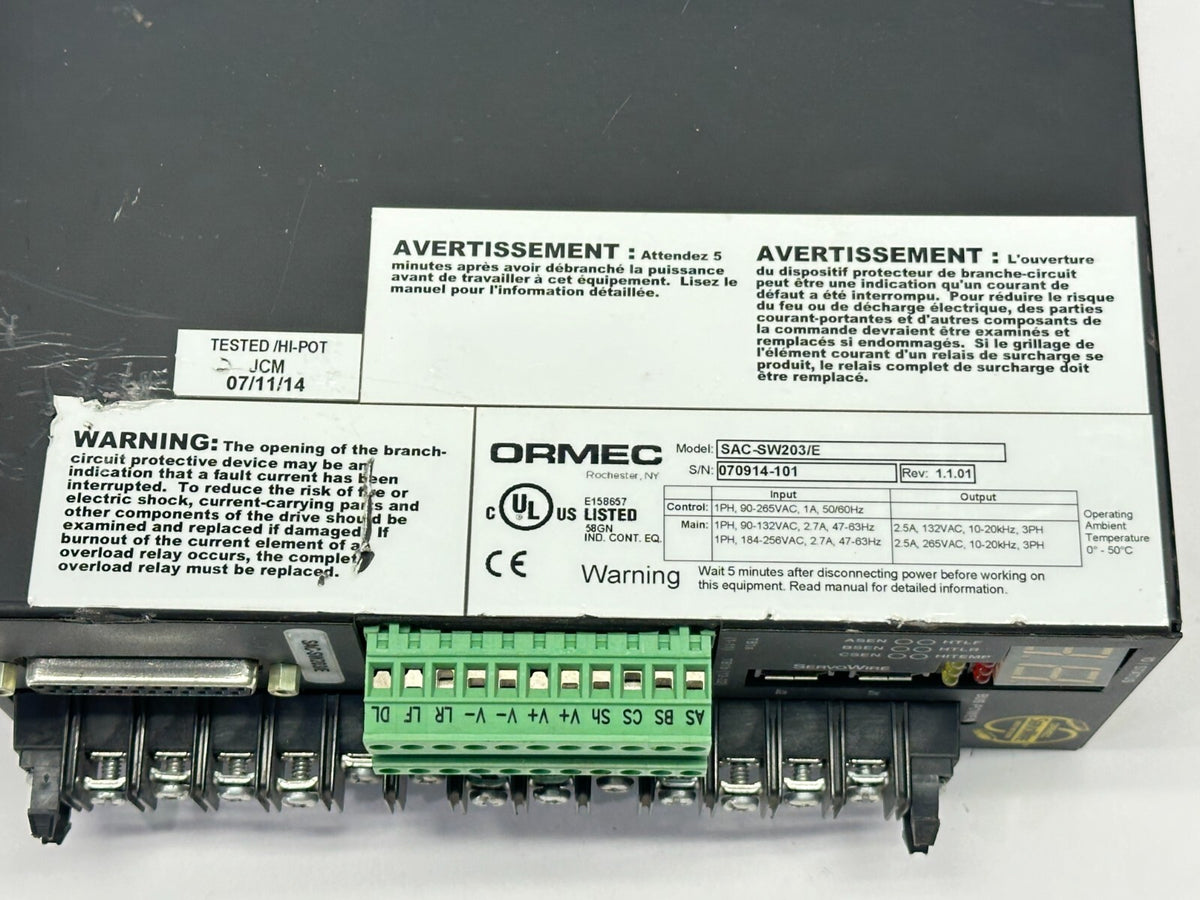 SAC-SW203/E | Ormec REV 1.0.01 Servowire Servo Motor Drive Controller EN - Used - Maverick Industrial Sales