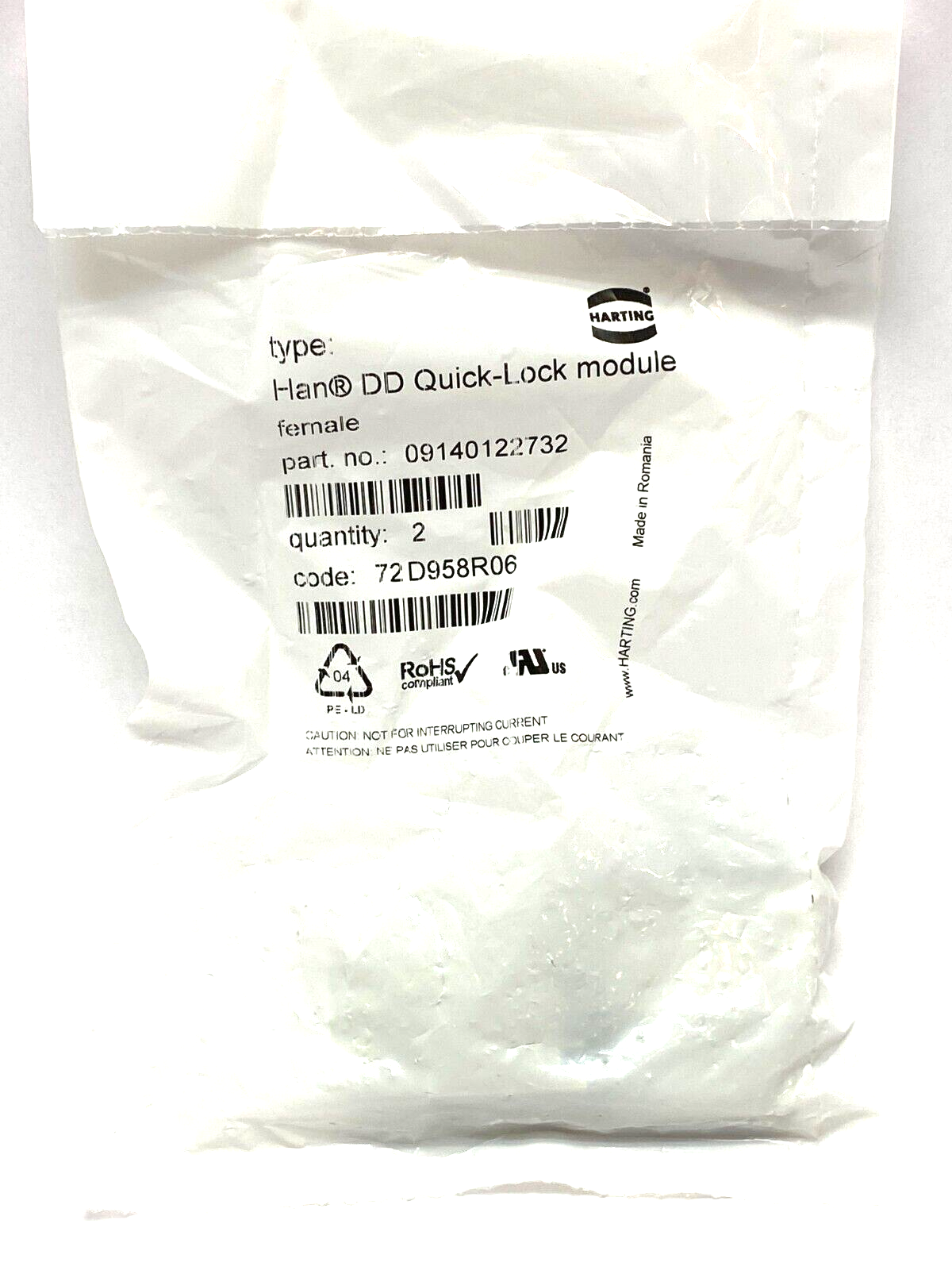 Harting 09140122732 Han DD Quick-Lock Module Female PKG OF 2 - Maverick Industrial Sales