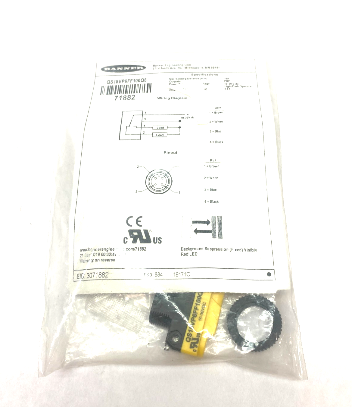 Banner QS18VP6FF100Q8 WORLD-BEAM Fixed Field Photoelectric Sensor 71882 - Maverick Industrial Sales