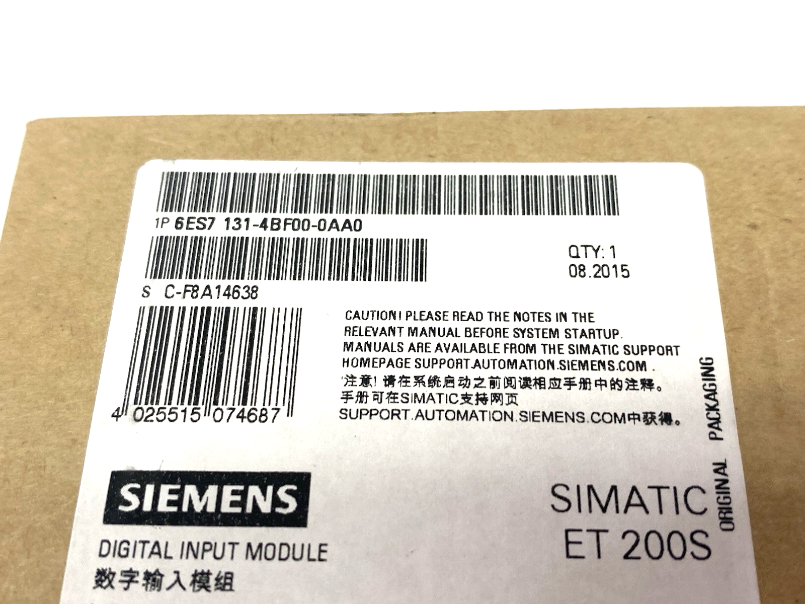 Siemens 6ES7131-4BF00-0AA0 SIMATIC ET 200S Digital Input Module 8 DI DC24V - Maverick Industrial Sales