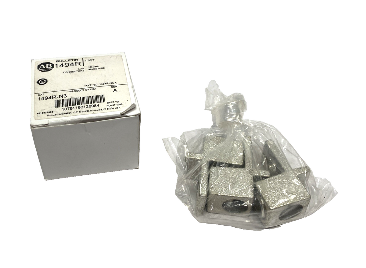 Allen Bradley 1494R-N3 Ser. A Lug Kit 200A Wire Size #8, #4/0 AWG, NEMA 4 3-PCS - Maverick Industrial Sales