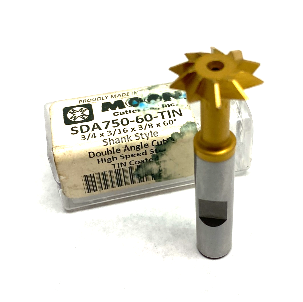 Moon SDA750-60-TIN Shank Style Double Angle Cutter 3/4 x 3/16 x 3/8 x 60° HSS - Maverick Industrial Sales