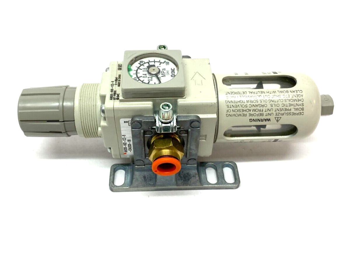 SMC AW20K-N02-1CZ-B Modular Filter Regulator 3~30psi Set Press w/ Dual Spacers - Maverick Industrial Sales