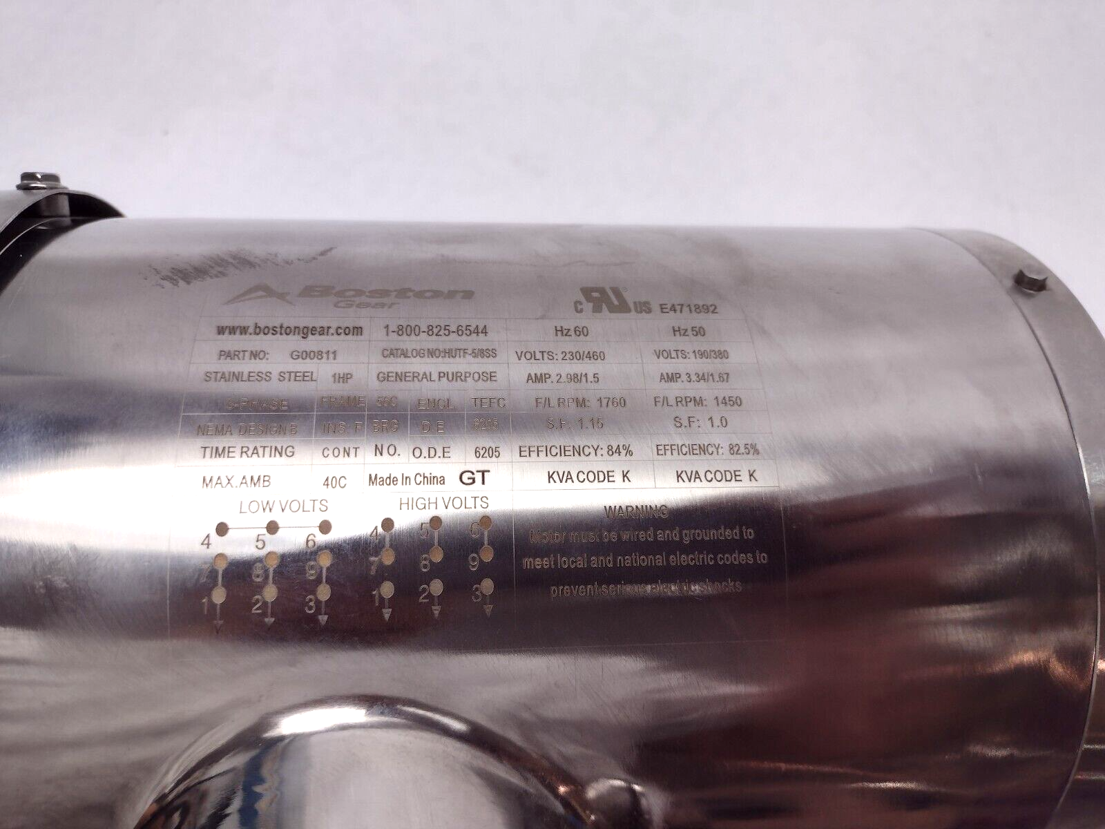 Boston Gear HUTF-5/8SS TEFC 56C IP69K 3PH 230/460V 1HP 1750 RPM S.F: 1.15 - Maverick Industrial Sales