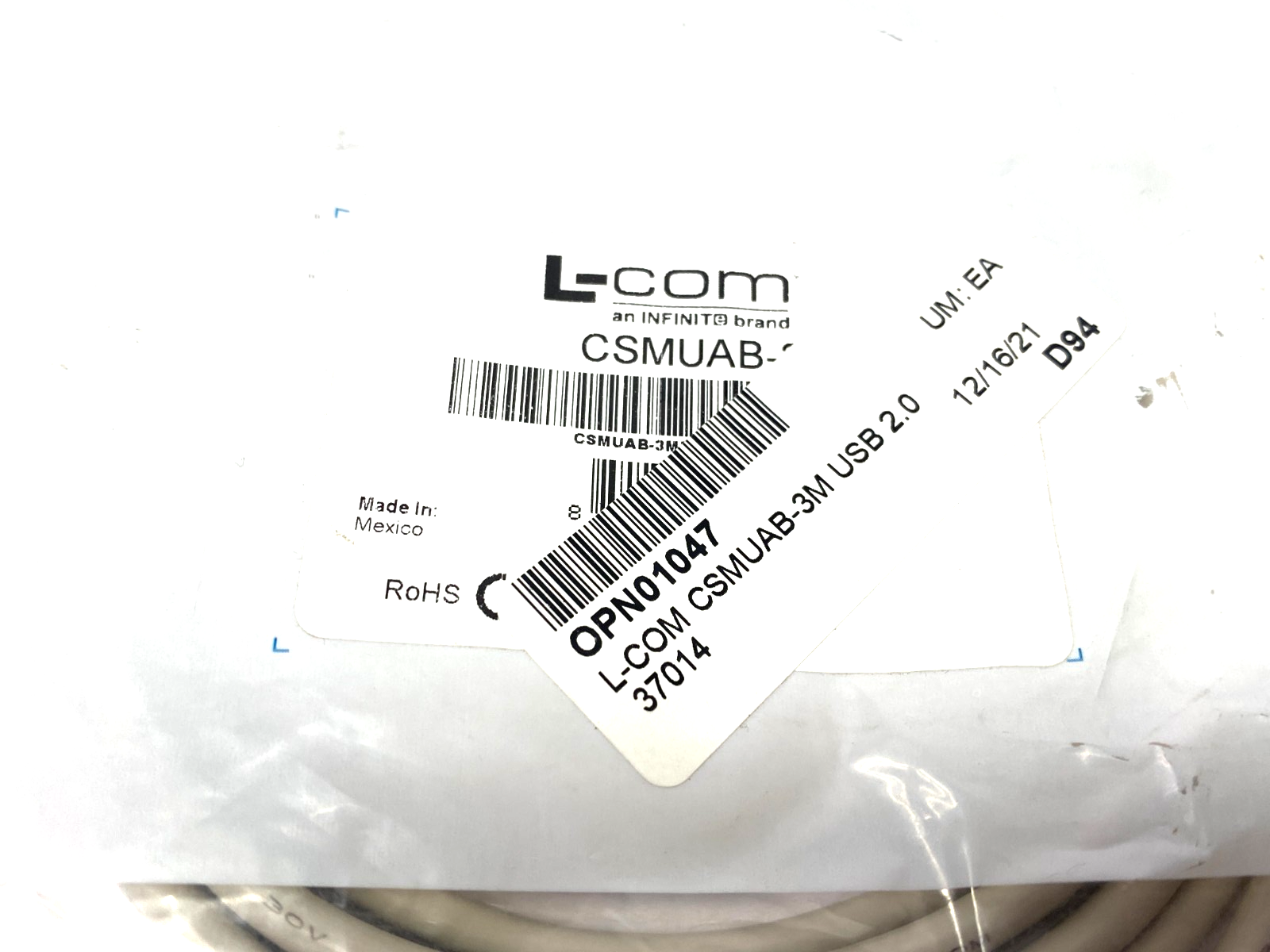 CSMUAB-3M | L-Com Premium USB Cable Type A - B Cable 0.3m - New - Maverick Industrial Sales