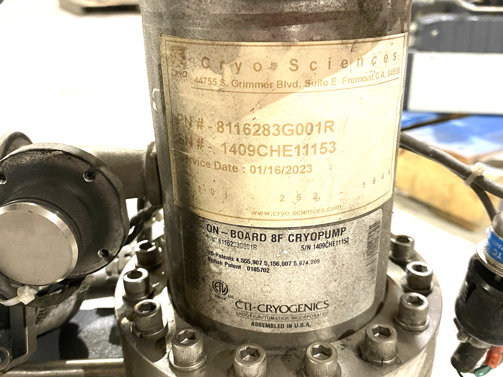 8116283G001R | CTI Cryogenics On-Board Cryopump FOR PARTS/REPAIR - For parts or not working - Maverick Industrial Sales