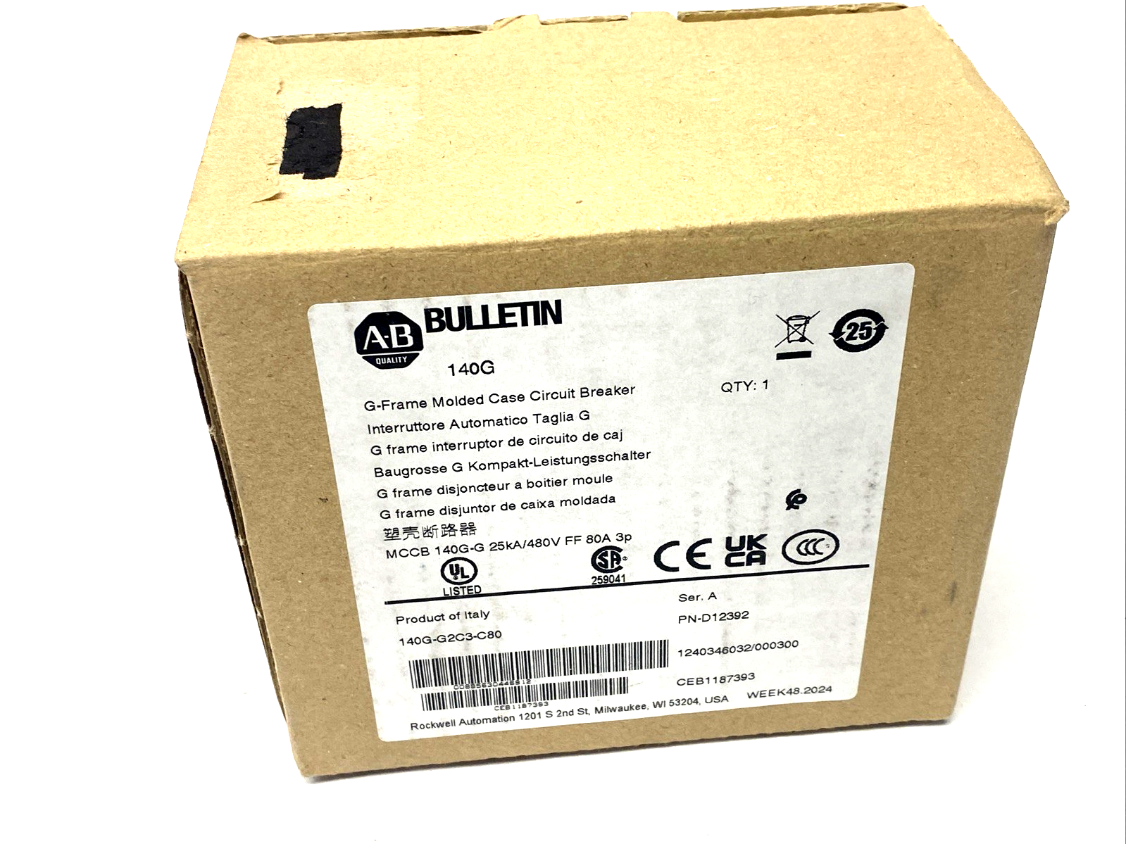 140G-G2C3-C80 | Allen Bradley Ser. A Molded Case Circuit Breaker 3P 80A G-Frame - New – Open box - Maverick Industrial Sales
