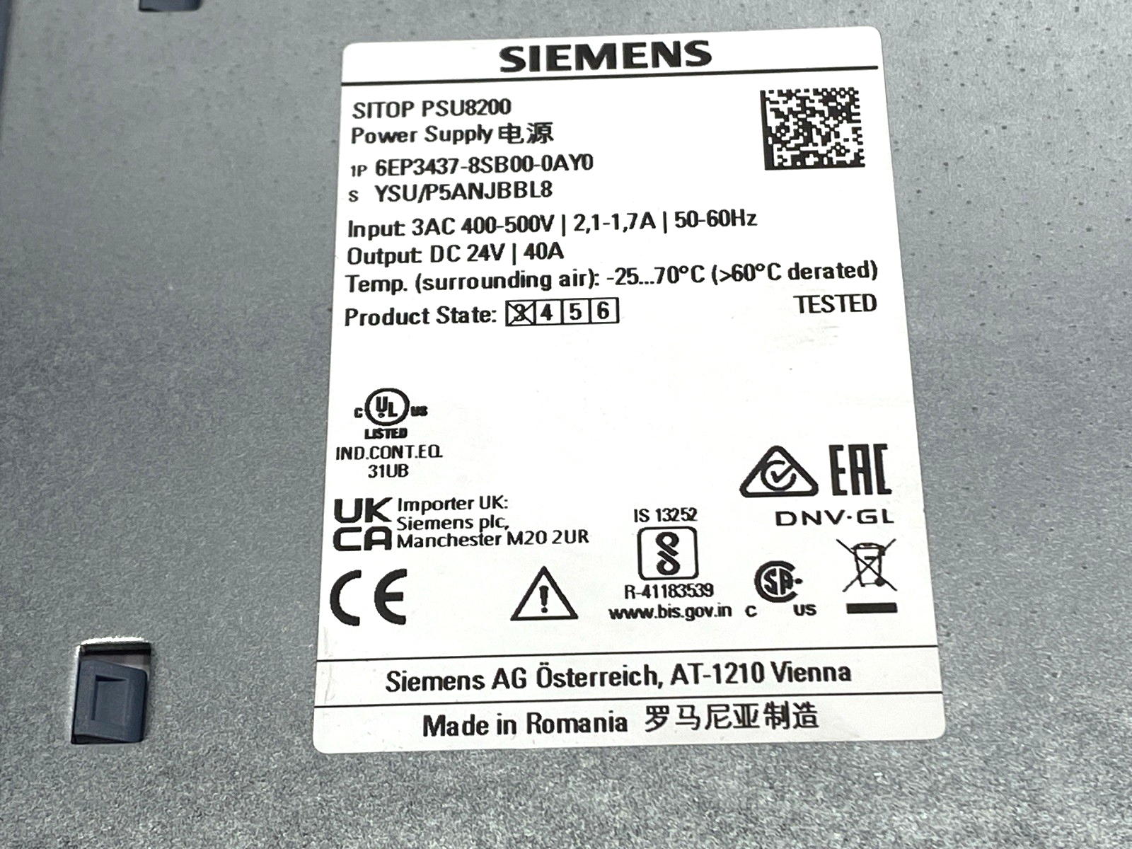 Siemens 6EP3437-8SB00-0AY0 Power Supply 3-Phase 24VDC 40A SITOP PSU8200 - Maverick Industrial Sales