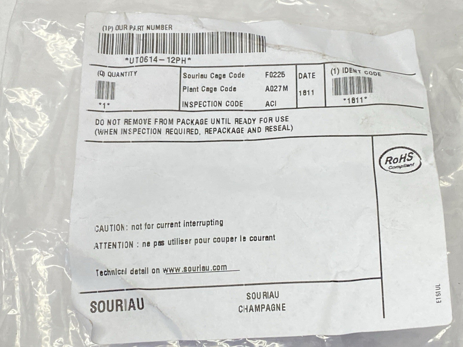 UT0614-12PH | Eaton Souriau-Sunbank 12-Position Circular Connector Plug Housing - New - Maverick Industrial Sales