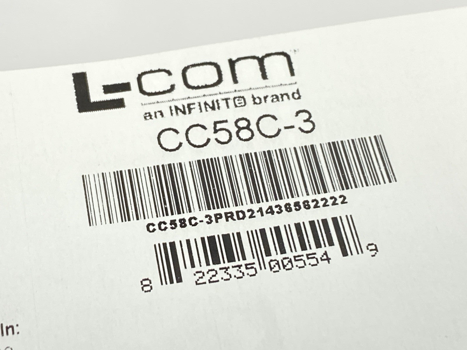 CC58C-3 | L-Com RG58C Coaxial Cable BNC Male / Male 3.0 ft LOT OF 2 - New – Open box - Maverick Industrial Sales