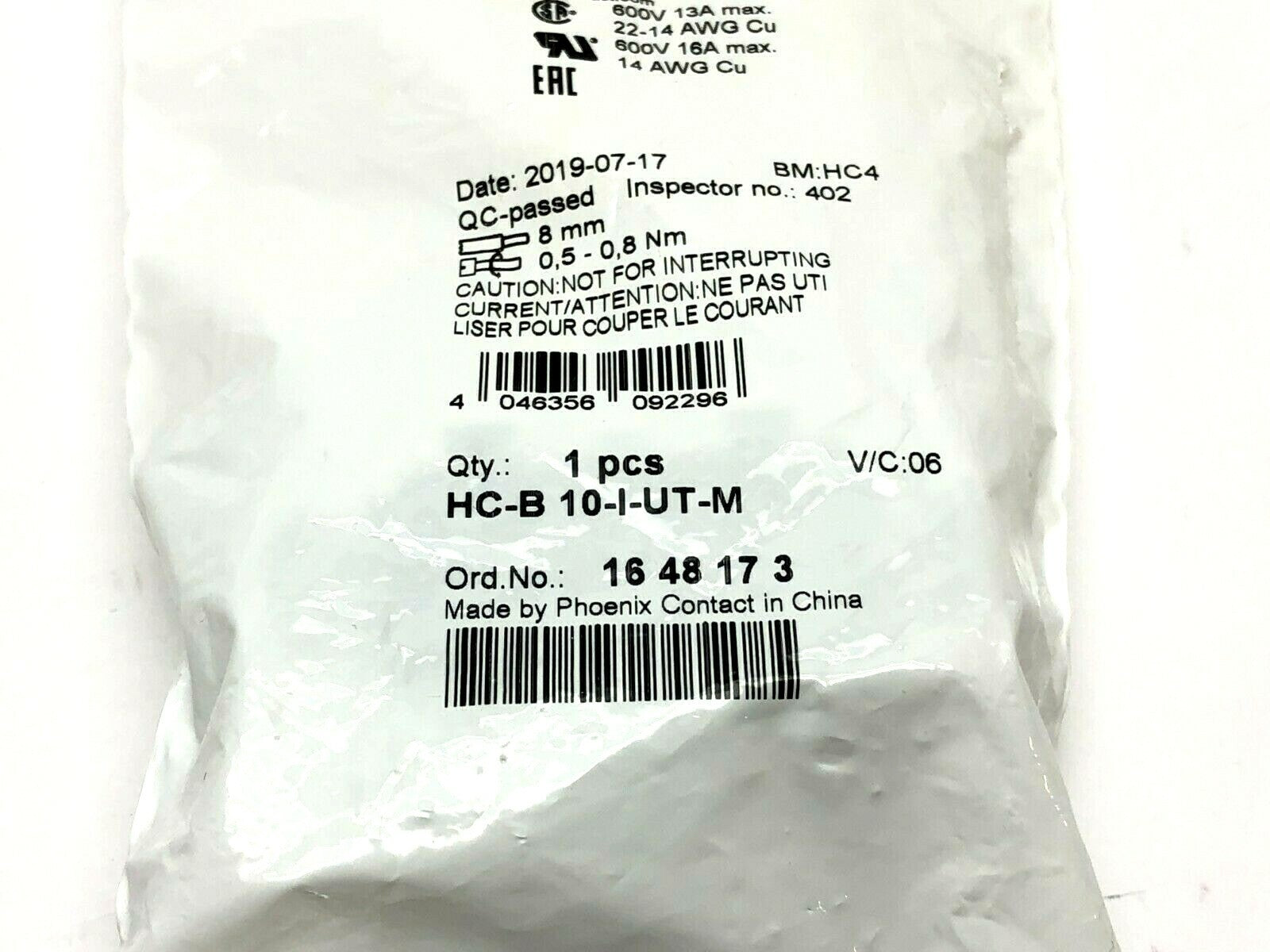 HC-B 10-I-UT-M | Phoenix Contact Contact Insert 1648173 - New - Maverick Industrial Sales