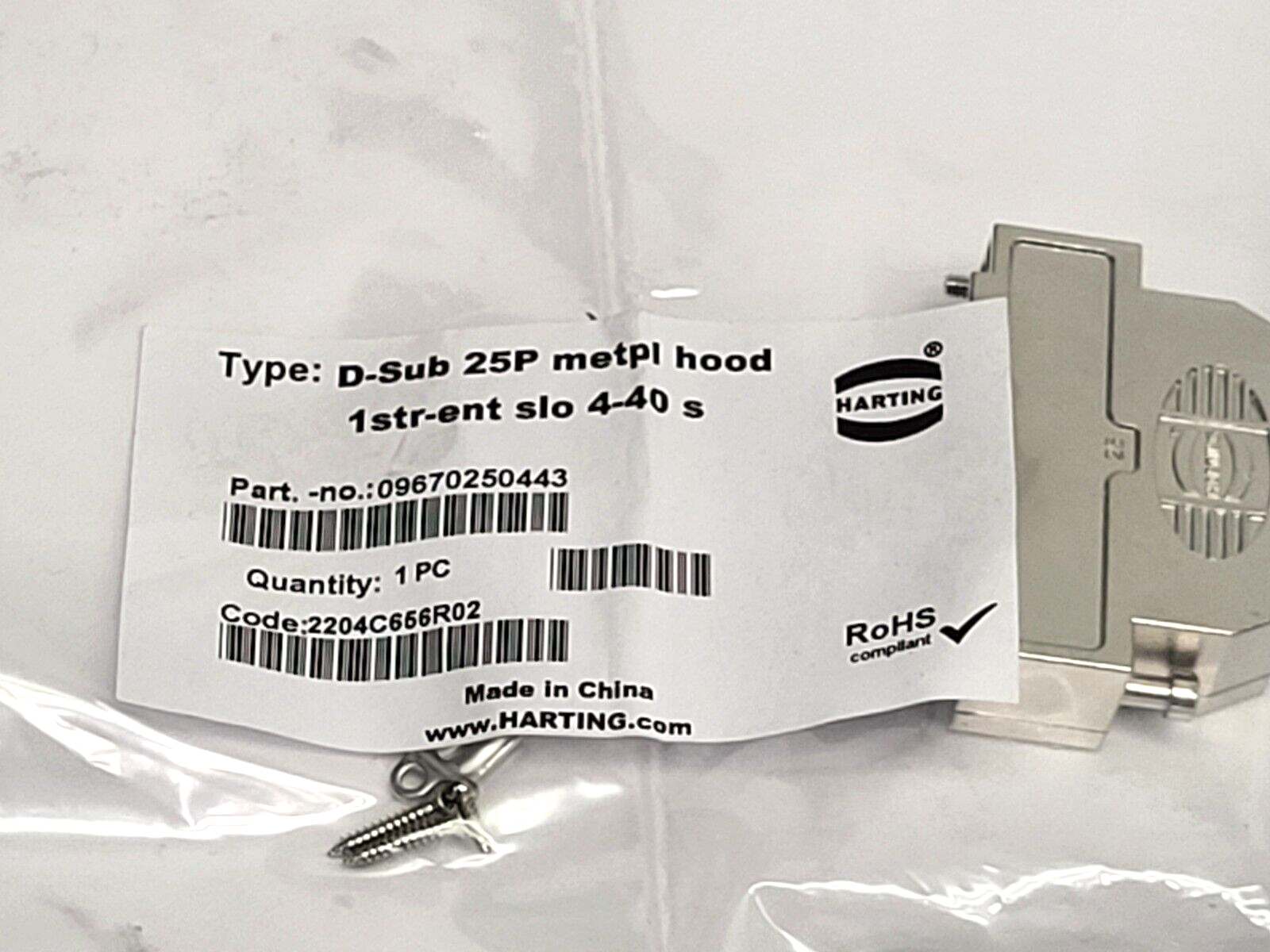 Harting 09670250443 Metal Hood Backshell D-Sub 25P - Maverick Industrial Sales