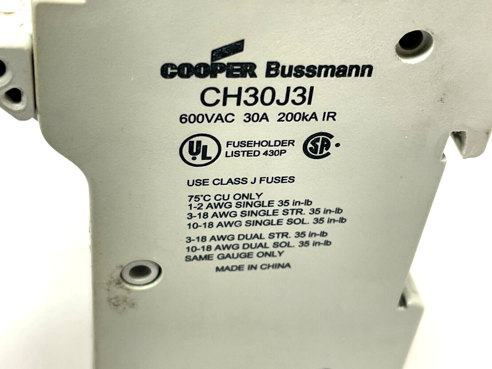 Bussmann CH30J3I Modular Fuse Holder 600VAC 30A 200kA - Maverick Industrial Sales