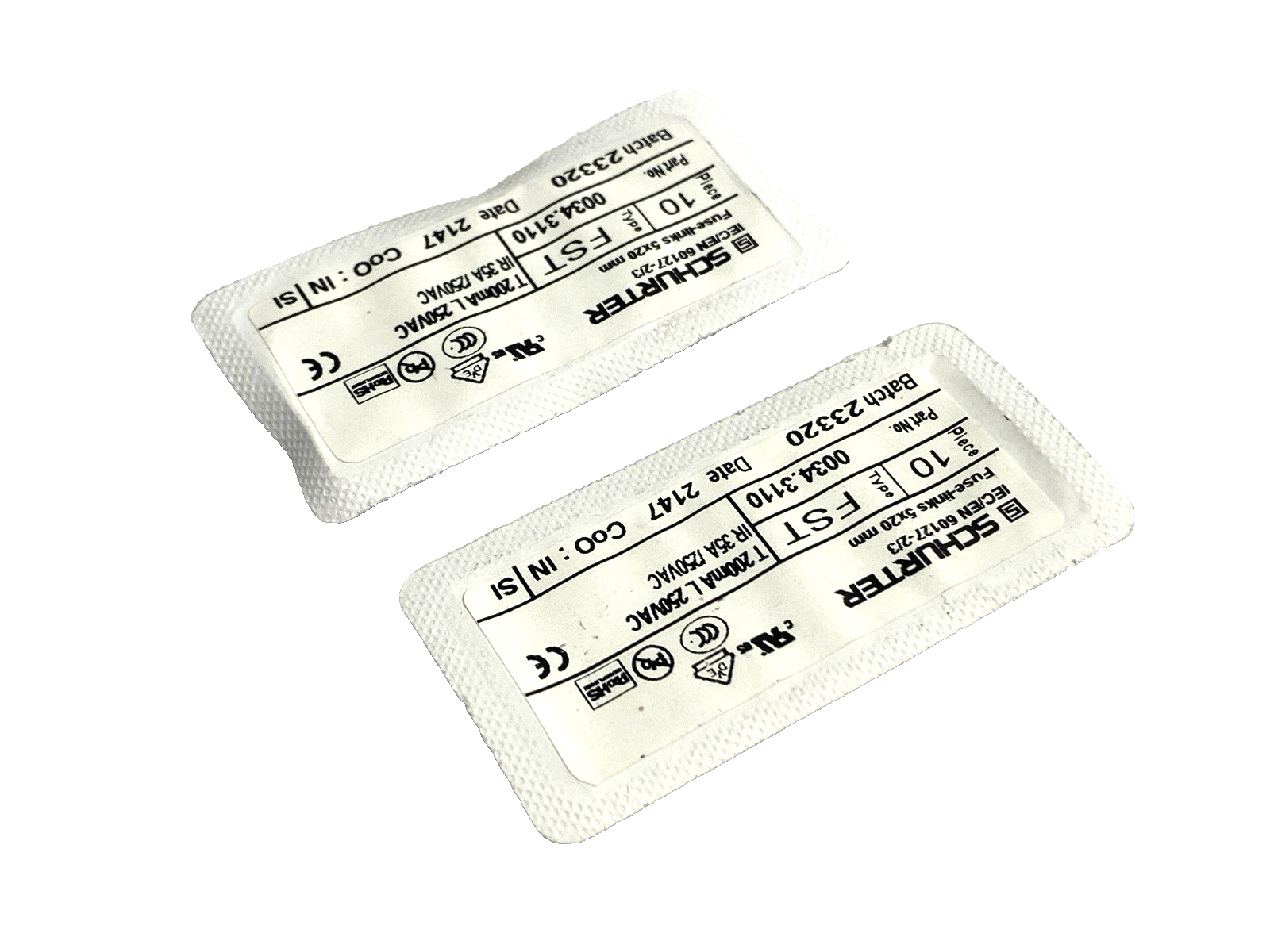 Schurter 0034.3110 Fuse 5 x 20mm 250VAC 200mA LOT OF 20 - Maverick Industrial Sales
