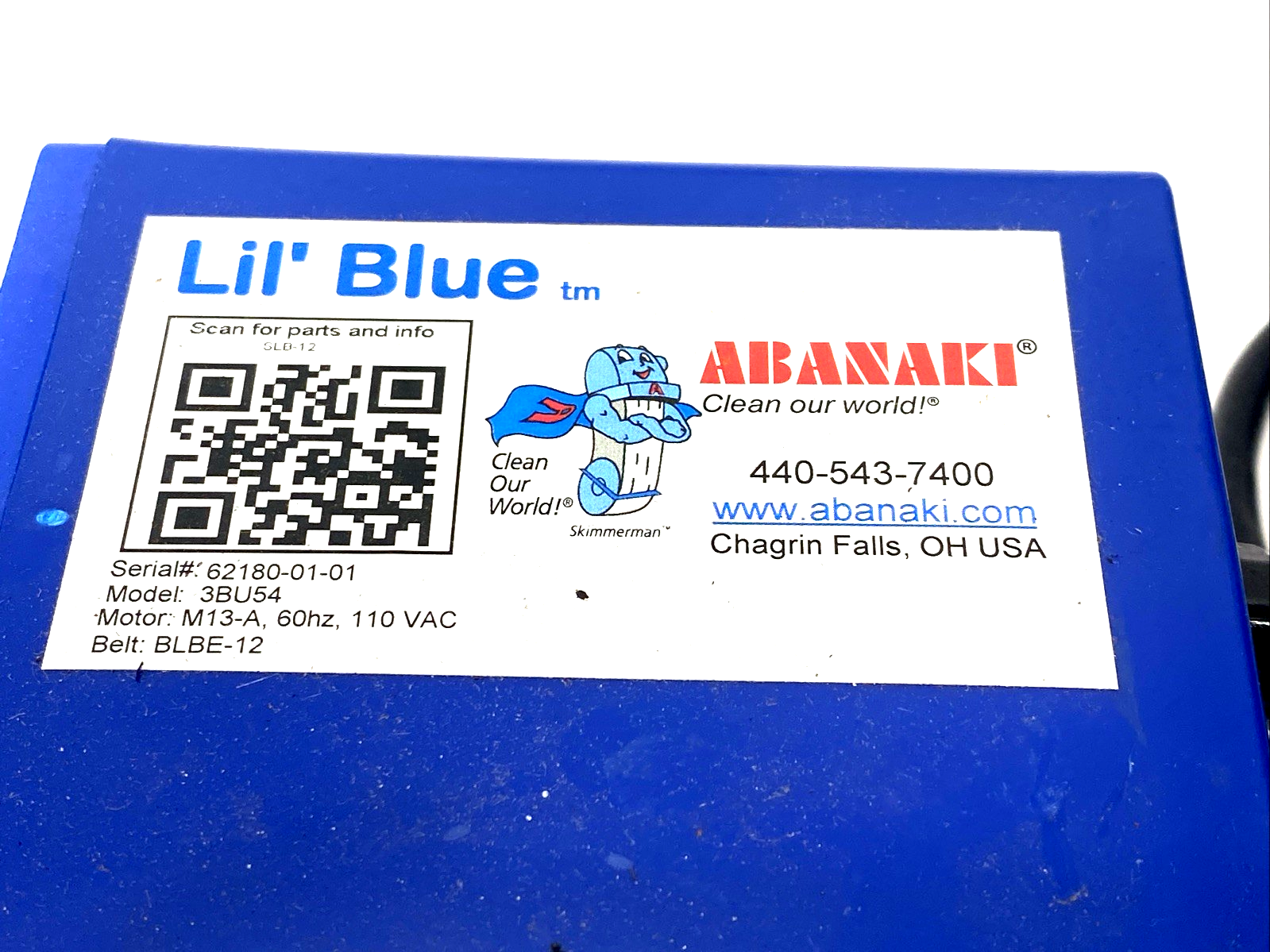 Abanaki SLB-12 Oil Skimmer 1 GPH, M13-A Motor 120V 3BU54 NO BELT OR REACH PULLEY - Maverick Industrial Sales