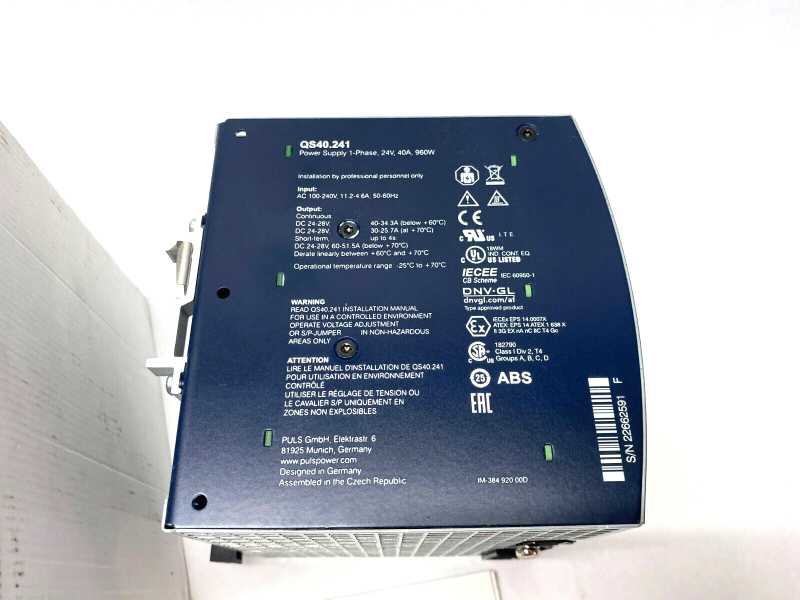 Puls QS40.241 Power Supply 1-Phase 960W, 40A, 24VDC, 100-240VAC Input - Maverick Industrial Sales