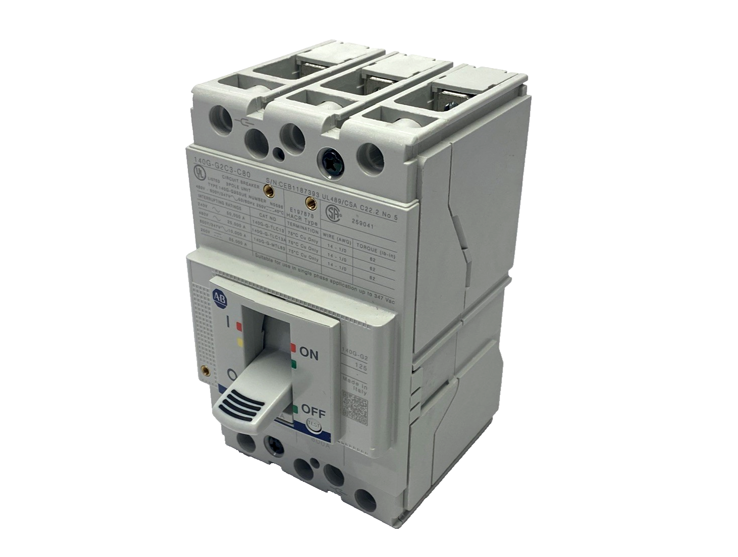 140G-G2C3-C80 | Allen Bradley Ser. A Molded Case Circuit Breaker 3P 80A G-Frame - New – Open box - Maverick Industrial Sales