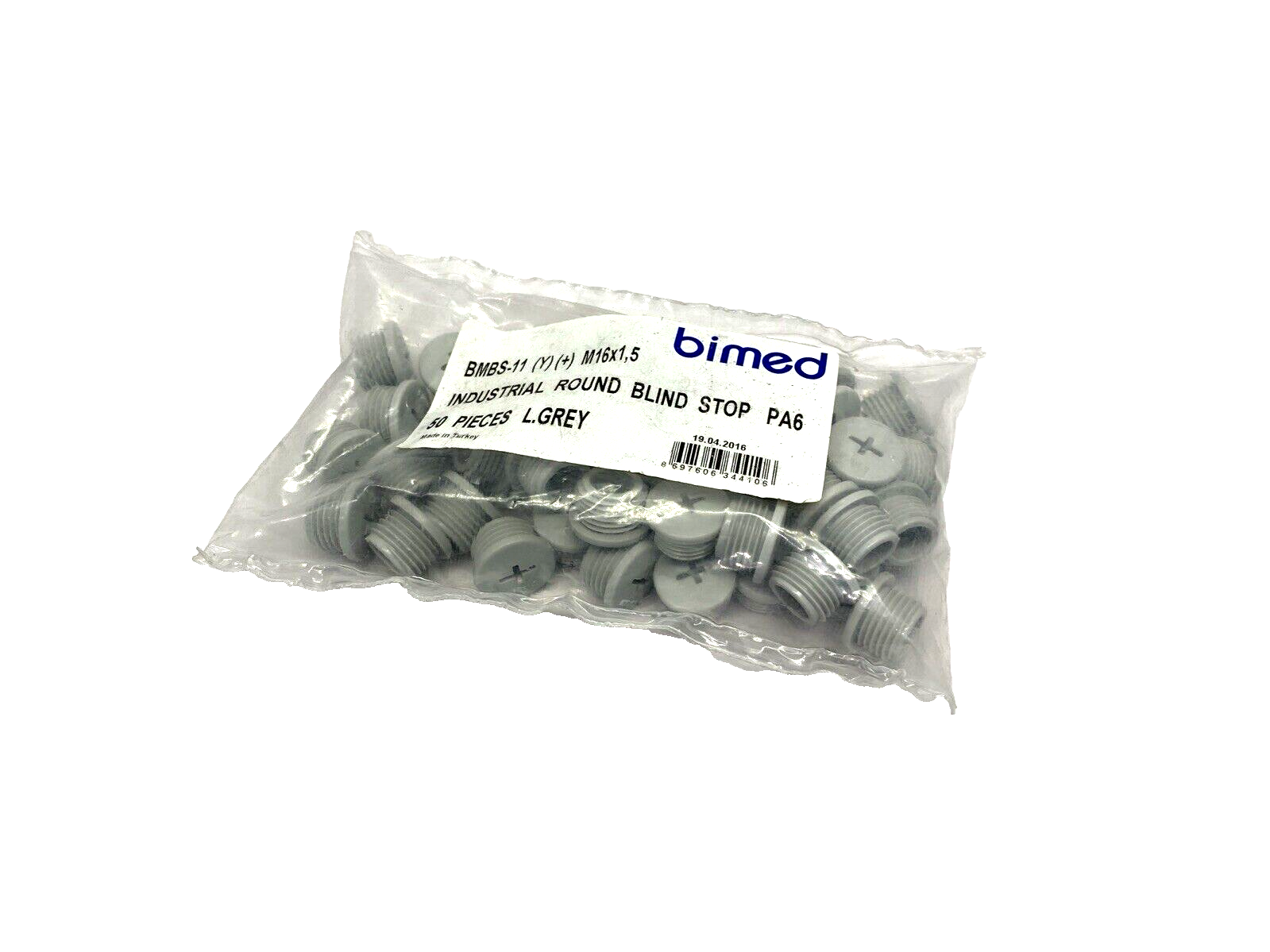 Bimed BMBS-11 (Y)(+) Industrial Round Plug/Stop M16X1.5 PA6, Gray, 50-PACK - Maverick Industrial Sales