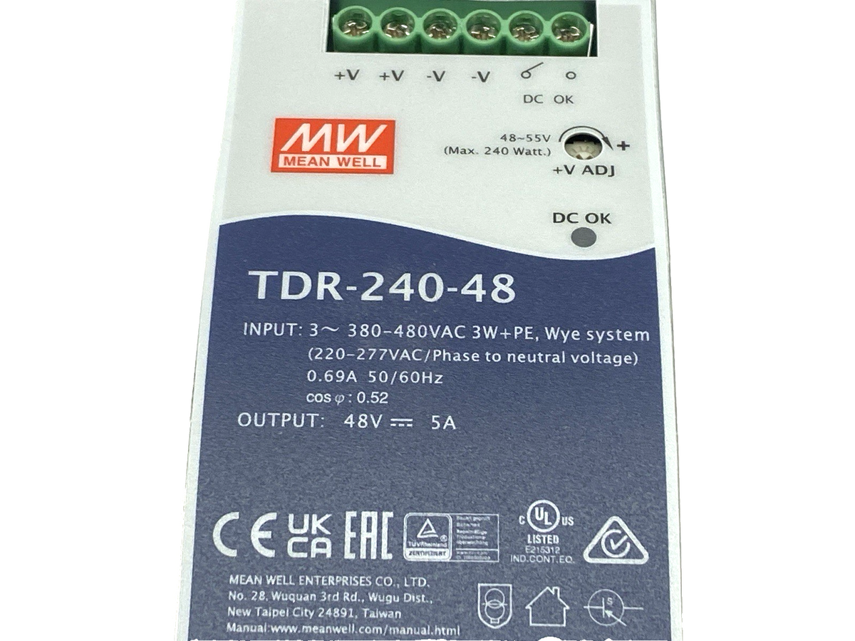 TDR-240-48 | Mean Well Industrial DIN Rail Power Supply 3-Phase 5A 48V 240W - New – Open box - Maverick Industrial Sales