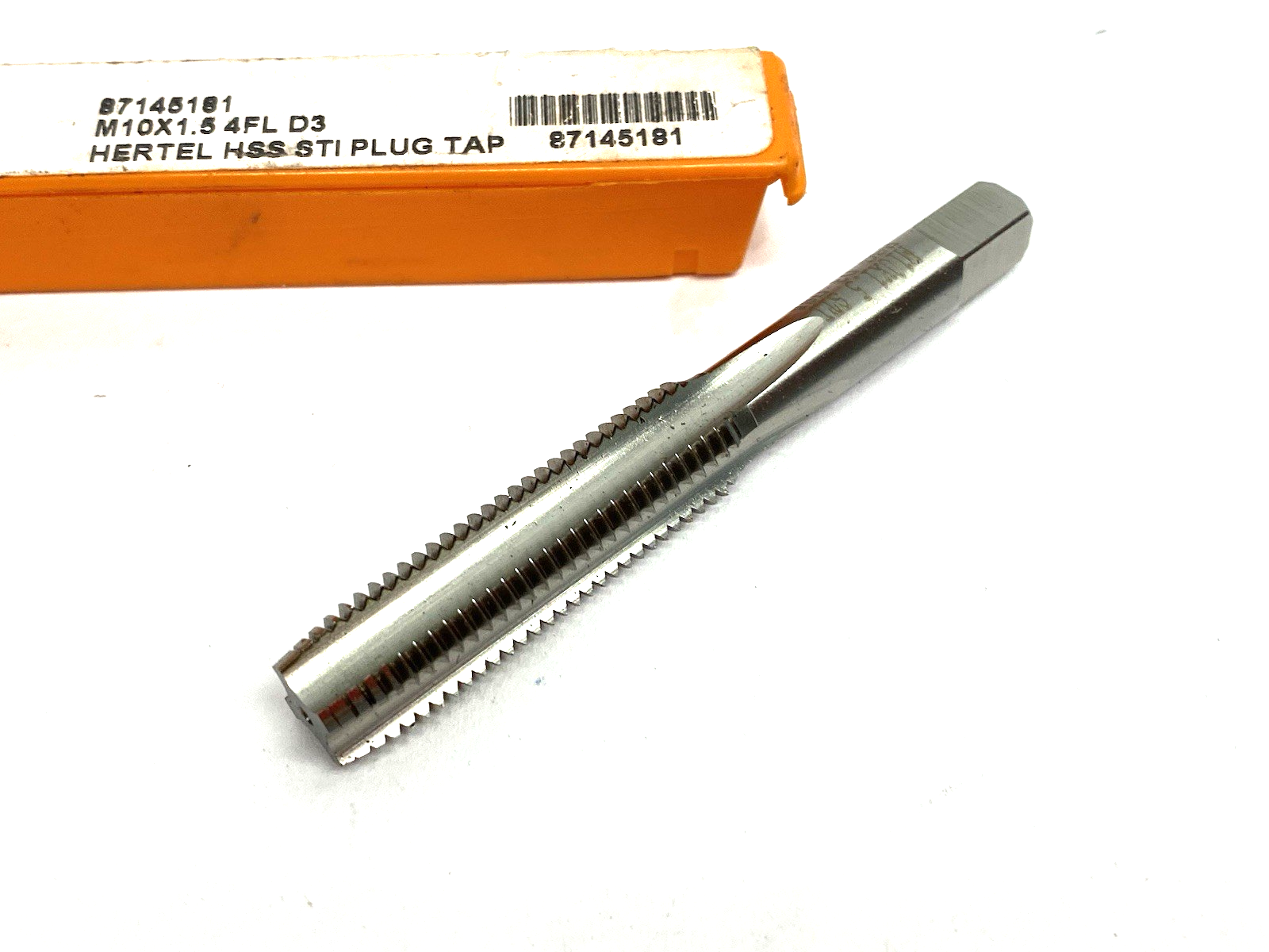 87145181 | Hertel Hand STI Tap: M10 x 1.5 Metric Course, D3, 4 Flutes, Plug Chamf. - New – Open box - Maverick Industrial Sales