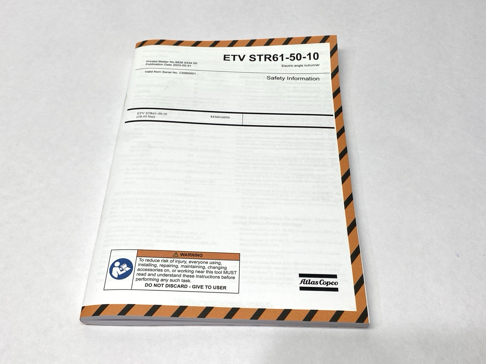Atlas Copco Safety Information Guide to ETV STR61-50-10 Electric Angle Nutrunner - Maverick Industrial Sales