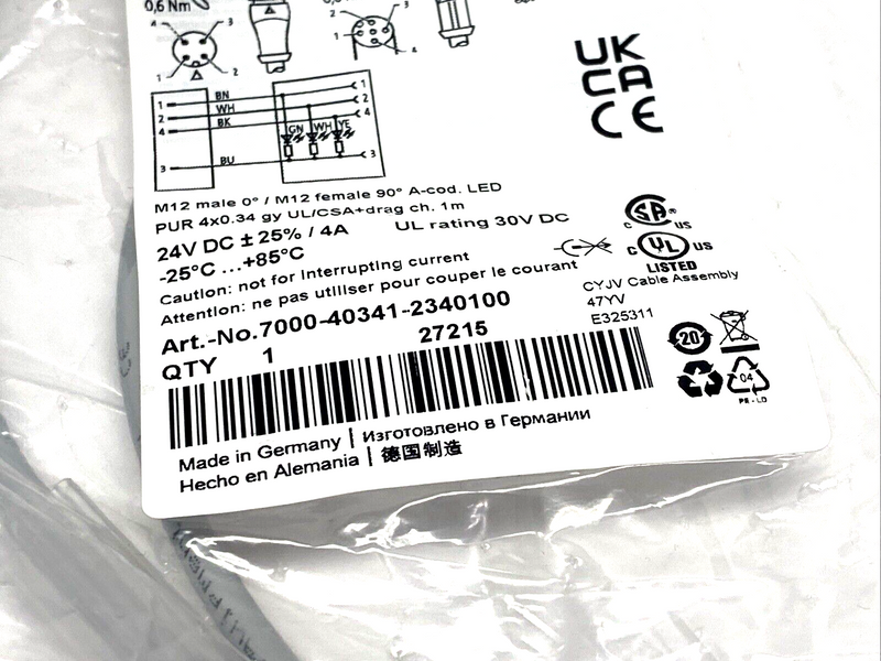 Murr Elektronik 7000-40341-2340100 4-Pin M12 Male To Angle LED Female 1m - Maverick Industrial Sales