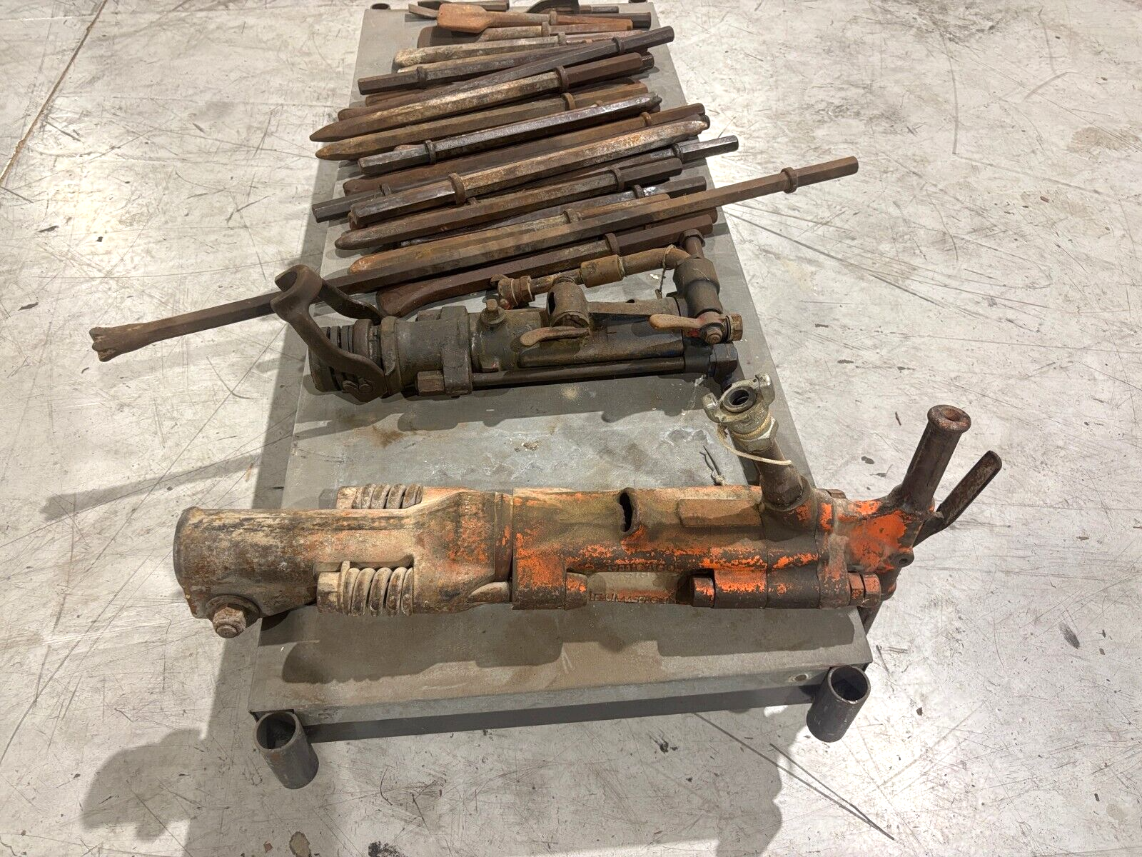 Vintage Chicago Pneumatic 75185 Jack Hammer & LOT of 30 demolition & chisel bits - Maverick Industrial Sales