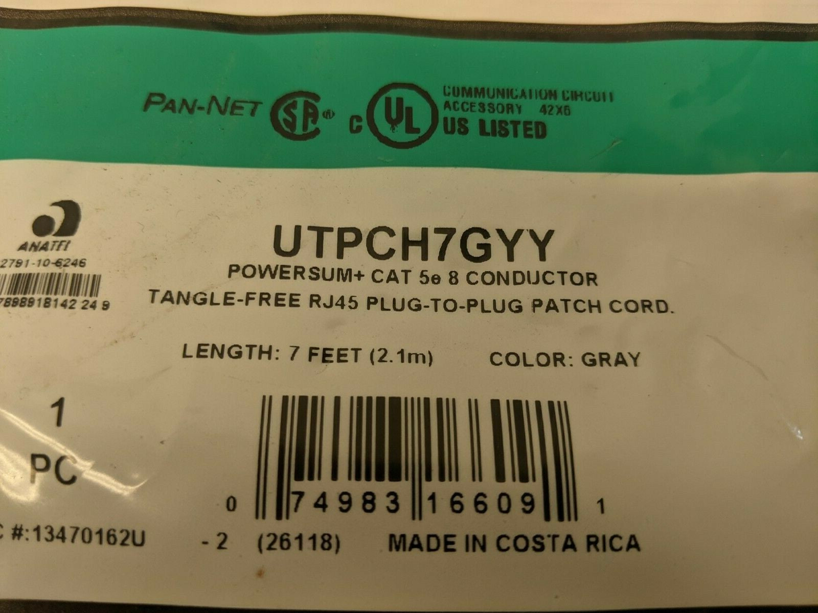 Panduit UTPCH7GYY Tangle-Free RJ45 Plug-to-Plug Patch Cord CAT5e - Maverick Industrial Sales