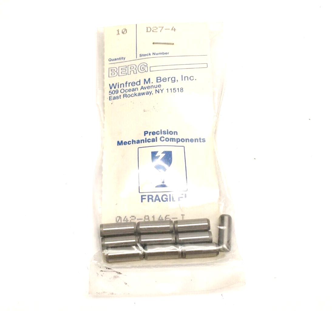 WM Berg D27-4 Dowel Pin 416 Stainless Steel 3/16" Diameter 1/2" Length LOT OF 10 - Maverick Industrial Sales