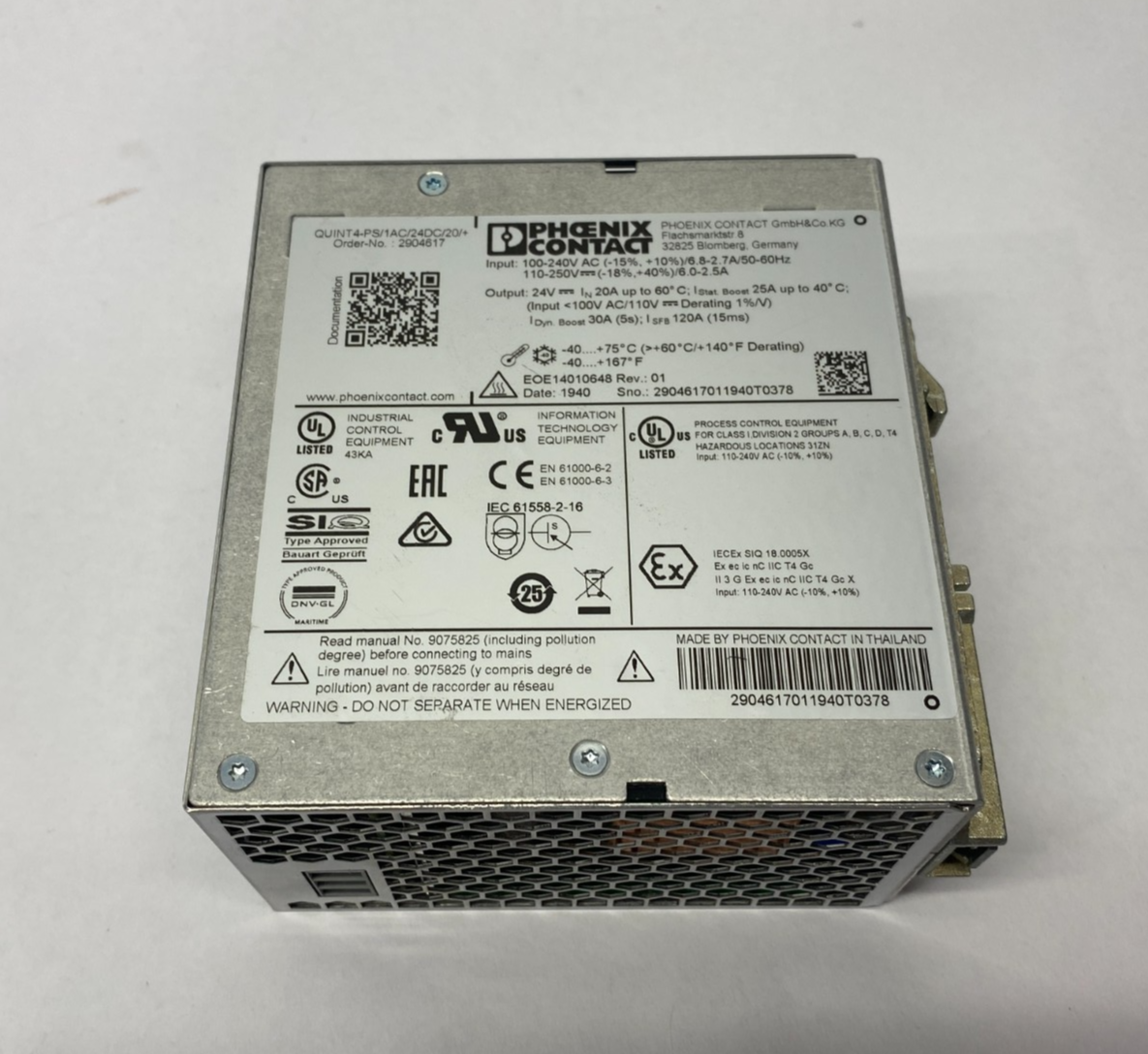 Phoenix Contact QUINT4-PS/1AC/24DC/20/+ Primary Switched Power Supply 2904617 - Maverick Industrial Sales