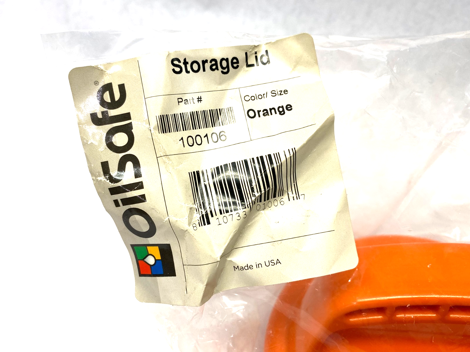 100106 | Oilsafe Spill-Proof Storage Lid, Orange - New - Maverick Industrial Sales