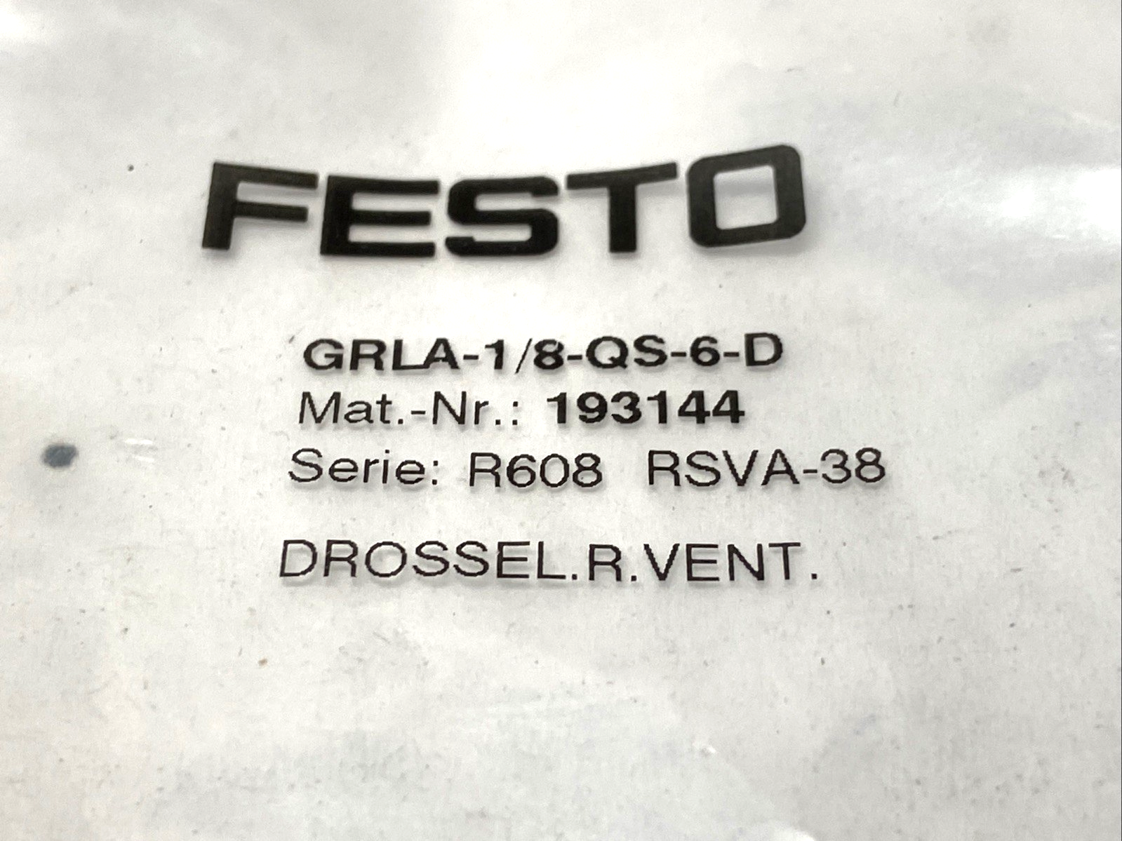 Festo GRLA-1/8-QS-6-D One-Way Flow Control Valve 193144 - Maverick Industrial Sales