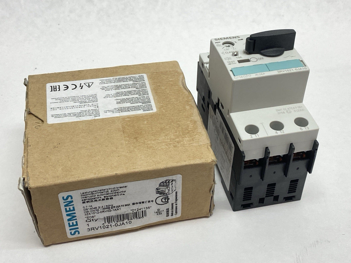 Siemens 3RV1021-0JA10 Manual Motor Starter Circuit Breaker 0.7A-1A 3-Pole - Maverick Industrial Sales